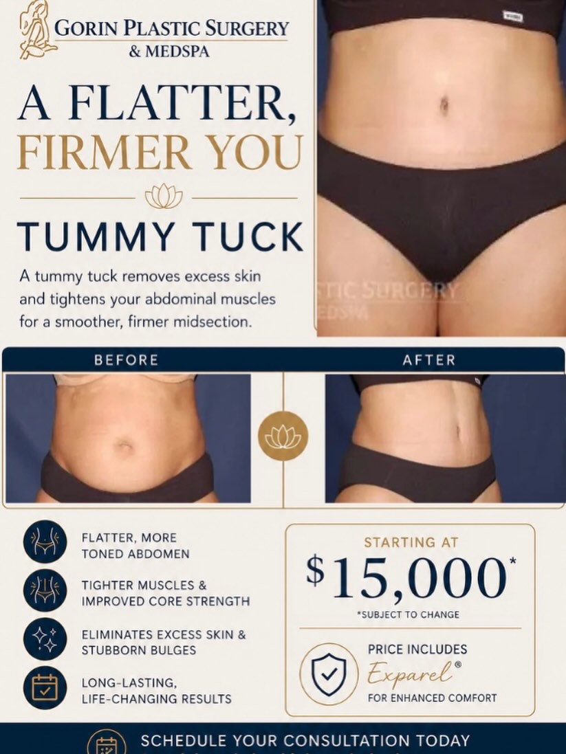 Instagram post by Dr. Aaron D. Gorin: ✨ A Flatter, Firmer You ✨ Our Tummy Tuck procedure is designed to remove excess skin, tighten abdominal muscles, and create a smoother, more…