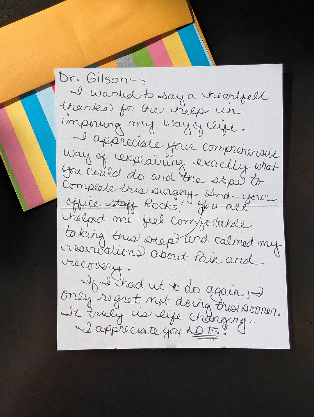 Instagram post by Dr. Aaron Gilson, DO: Notes like this are exactly why we do what we do. ❤️ It’s incredibly rewarding to hear that we could help improve a patient's quality of lif…
