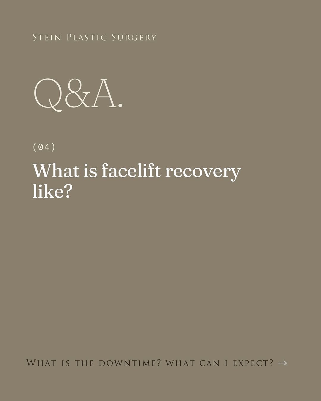 Instagram post by Dr. Adam D. Stein: One of the most common questions we hear: “What is facelift recovery really like?” We recommend planning for 10–14 days of downtime, but rec…