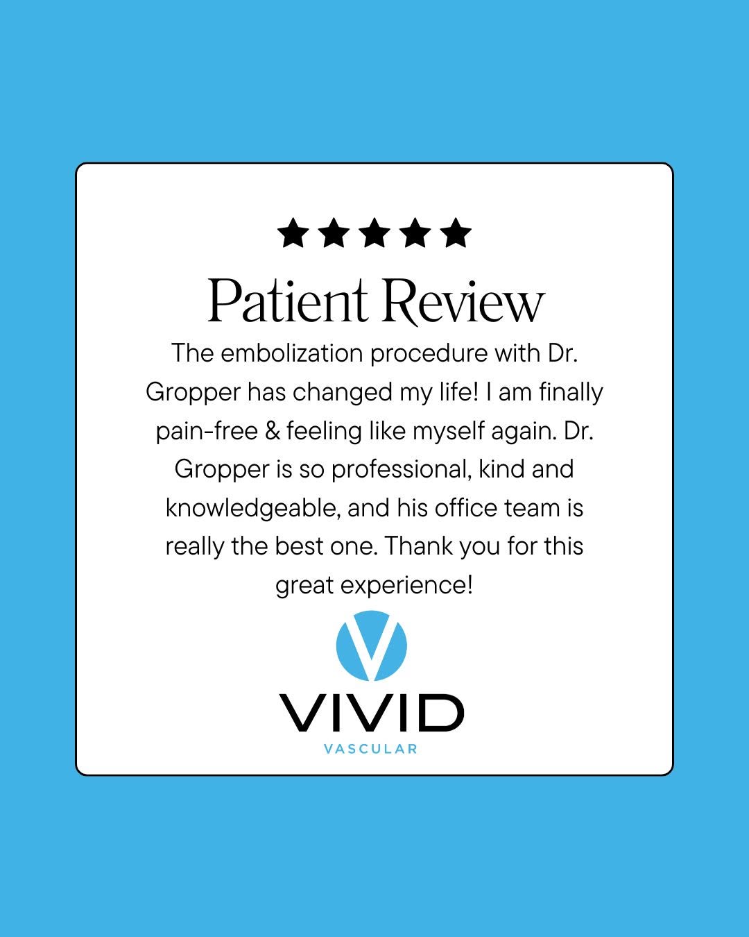 Instagram post by Dr. Adam Gropper: There’s nothing more rewarding than helping our patients feel like themselves again. ㅤ #embolization #minimallyinvasive #patientcare #health…