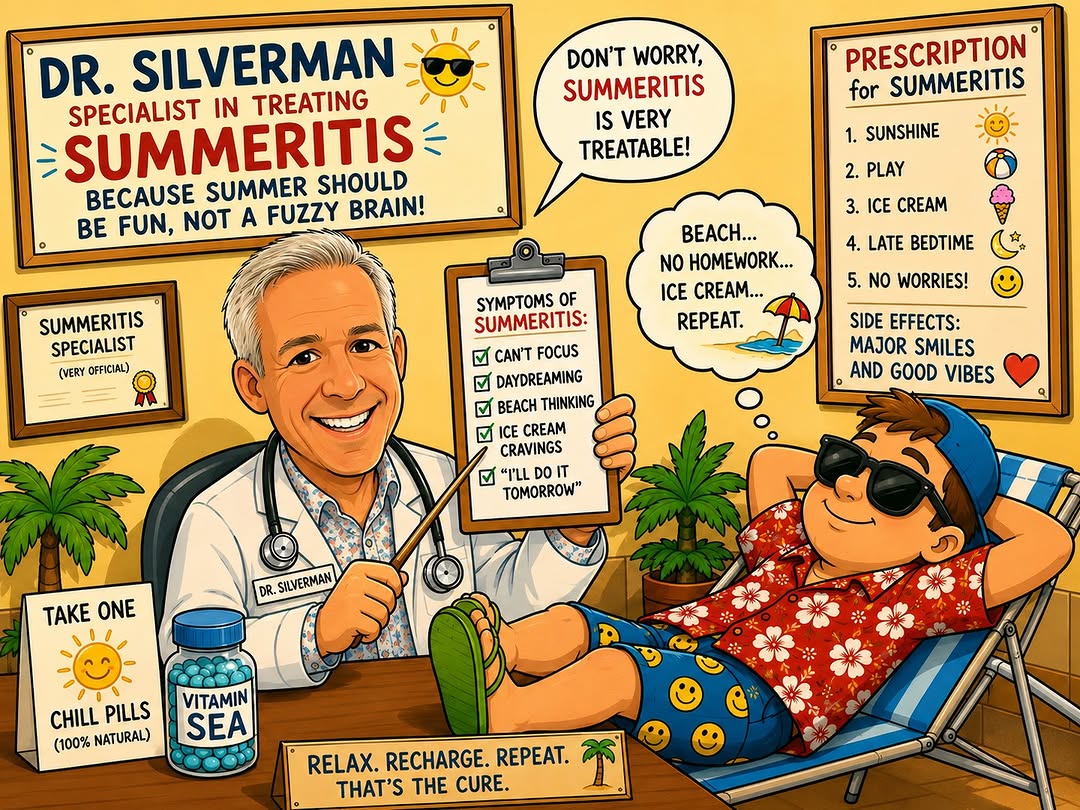 Instagram post by Dr. Adam Silverman: ☀️ 🚨 MEDICAL ALERT: SUMMERITIS IS HERE! 🚨 Dr. Silverman at New Beginnings Plastic & Reconstructive Surgery has officially diagnosed the fi…