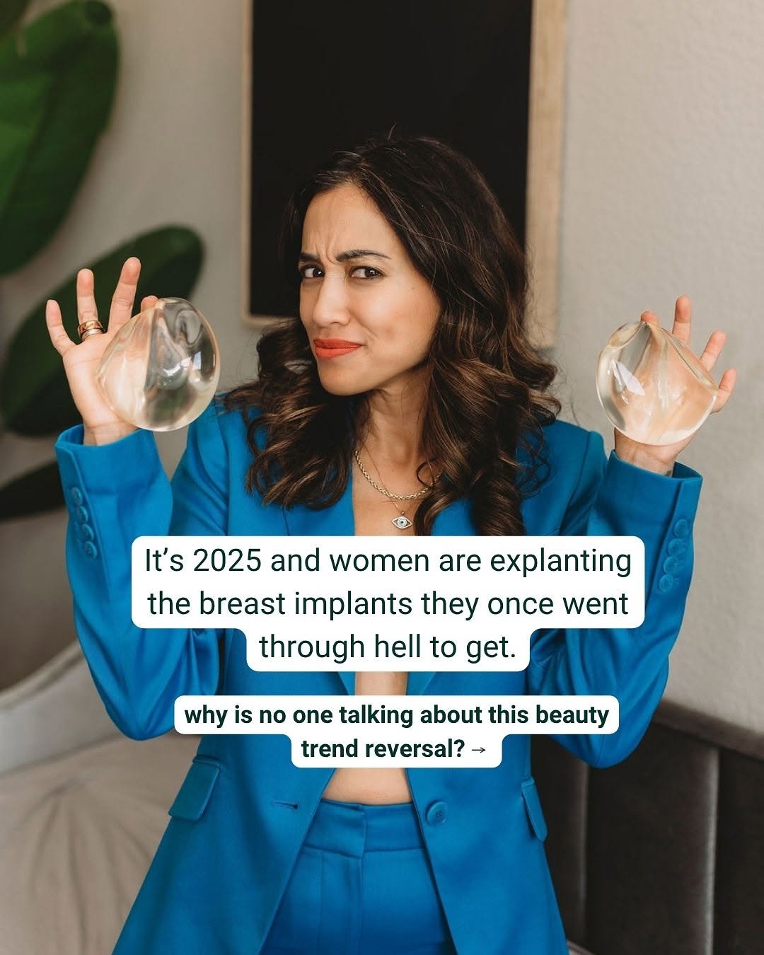 Instagram post by Dr. Aditya Sood: it’s 2025 — and women are explanting the breast implants they once went through hell to get. why? because more and more of us are realizing …