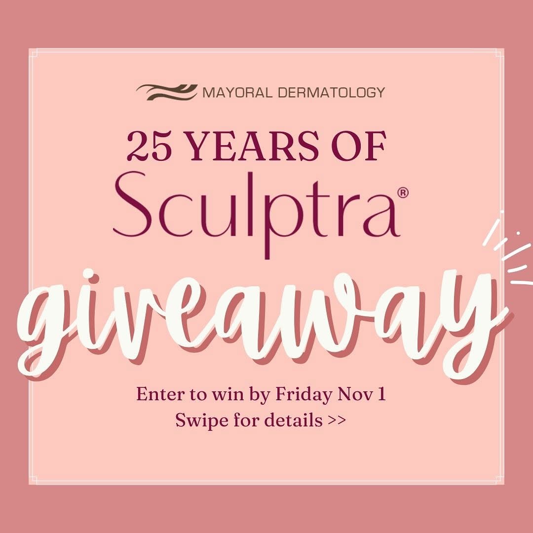 Instagram post by Dr. Adriane Pompa: CELEBRATING 🎉 25 years of Sculptra! Win a vial valued at $900 as a thank you for making us South Florida’s #1 injectors of Sculptra! Sculpt…
