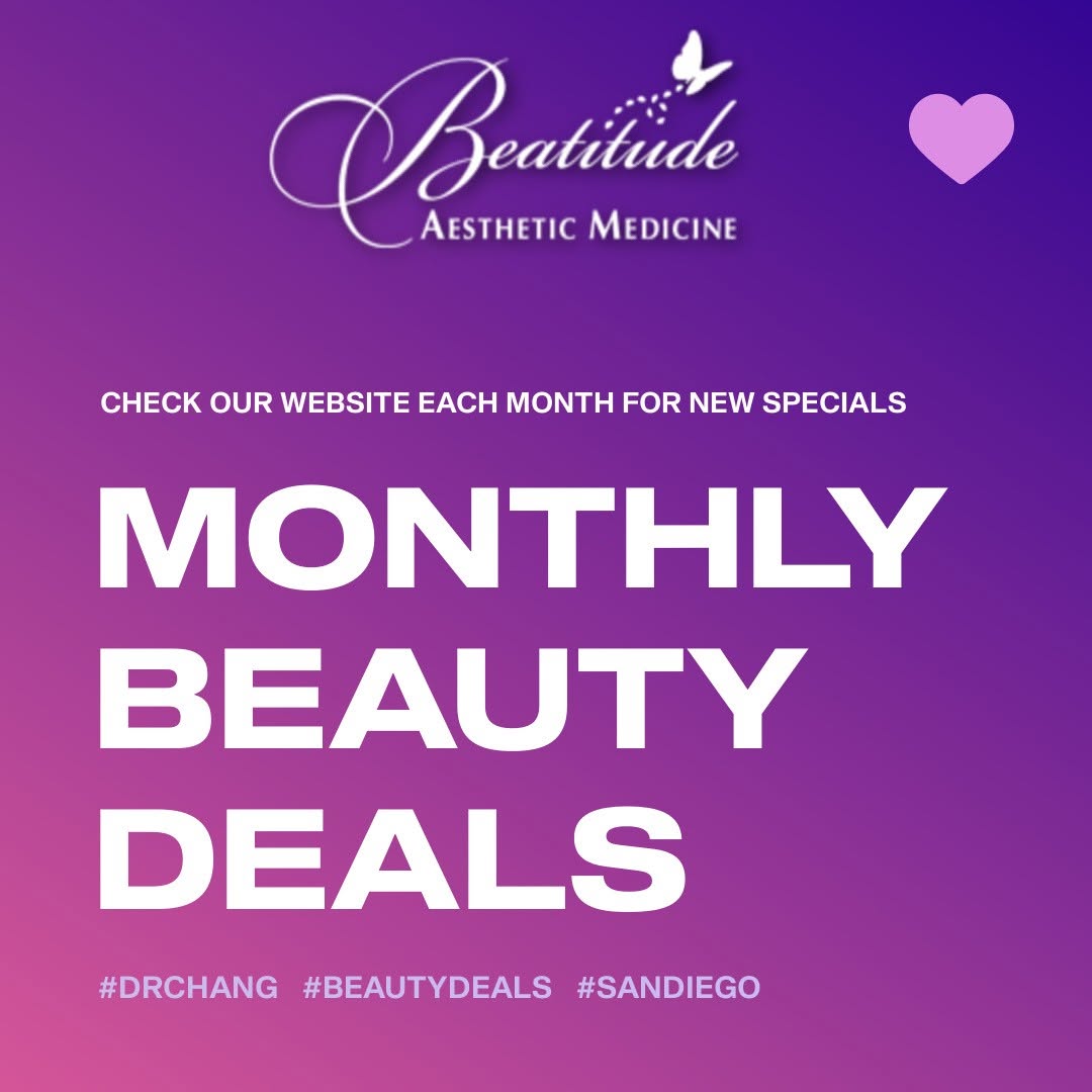 Instagram post by Dr. Aeria Chang: Get all the details here ---> BeatitudeMedicalSpa.com/Specials . . . #drchang #beautydeals #sandiego