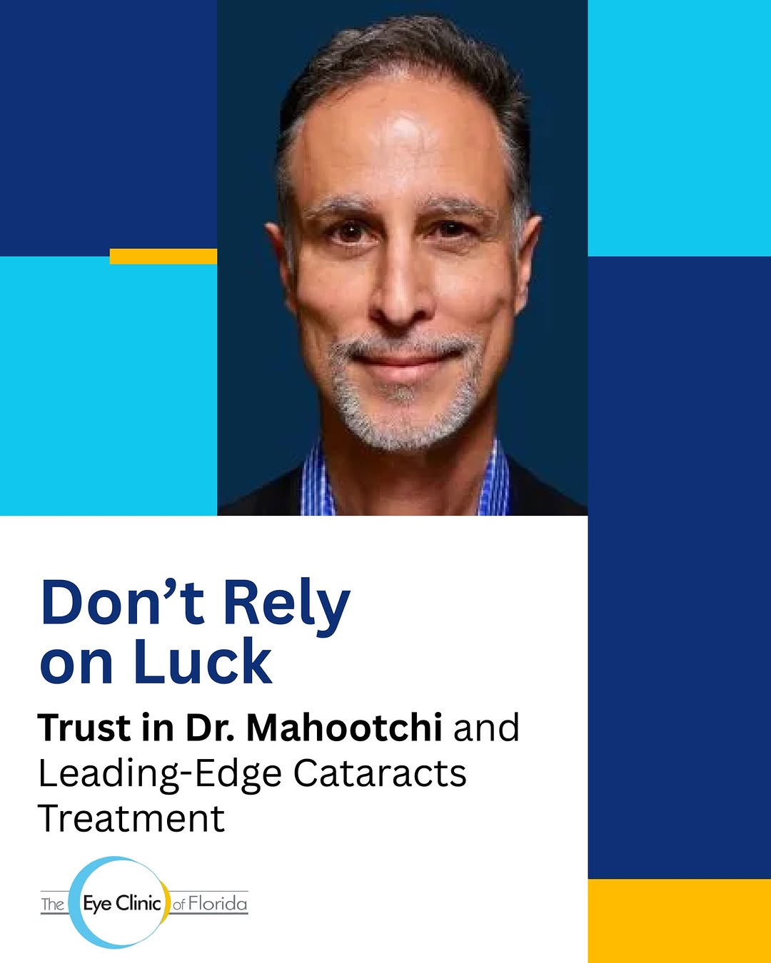 Instagram post by Dr. Ahad Mahootchi: When it comes to cataract treatment, trust matters far more than luck 🍀 Dr. Mahootchi brings decades of expertise and leading-edge techniqu…