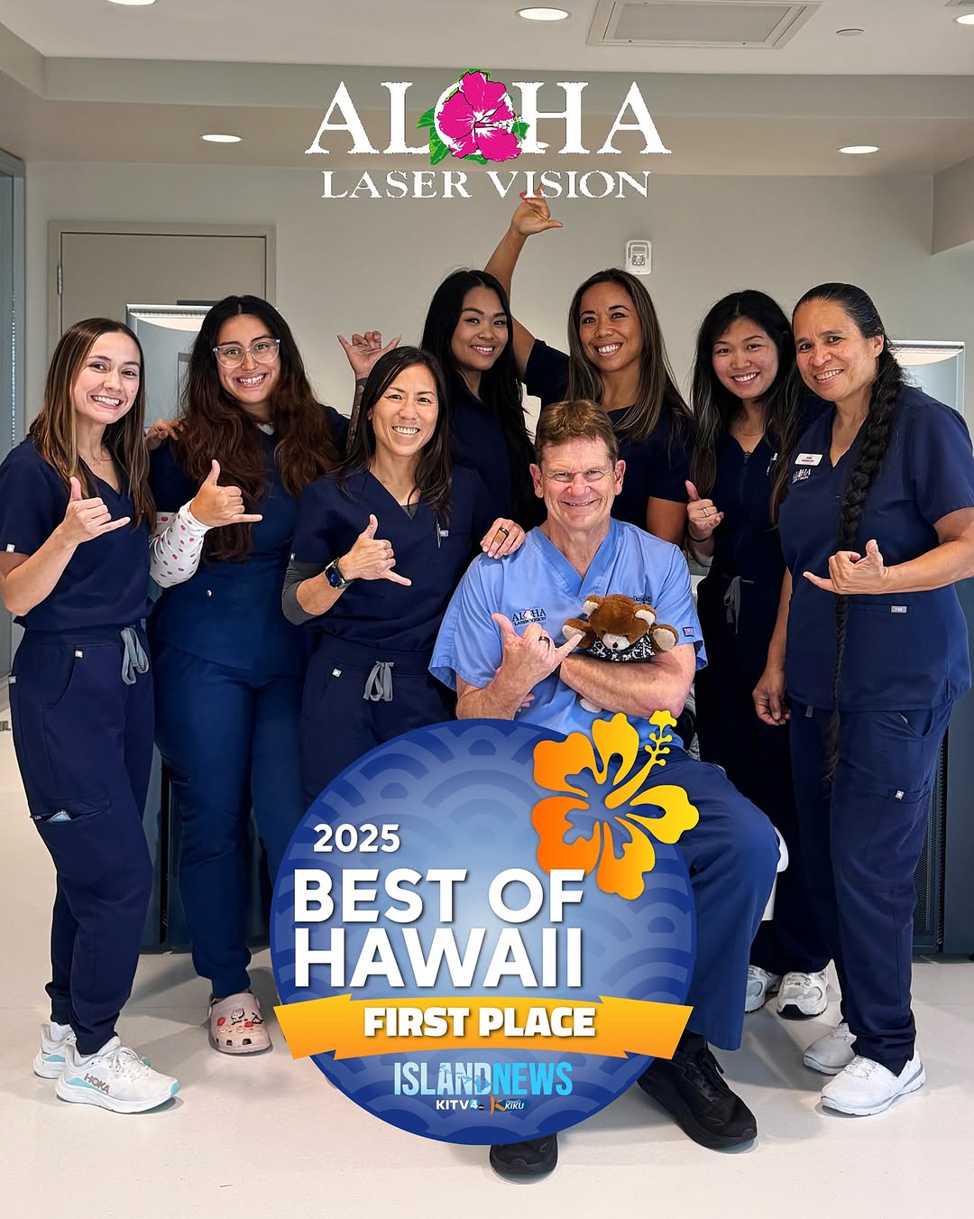 Instagram post by Dr. Alan Faulkner: We’re beyond grateful to be named “Best of Hawaii 2025 – First Place in LASIK” by @kitv4! Huge mahalo to our incredible patients, family, fr…