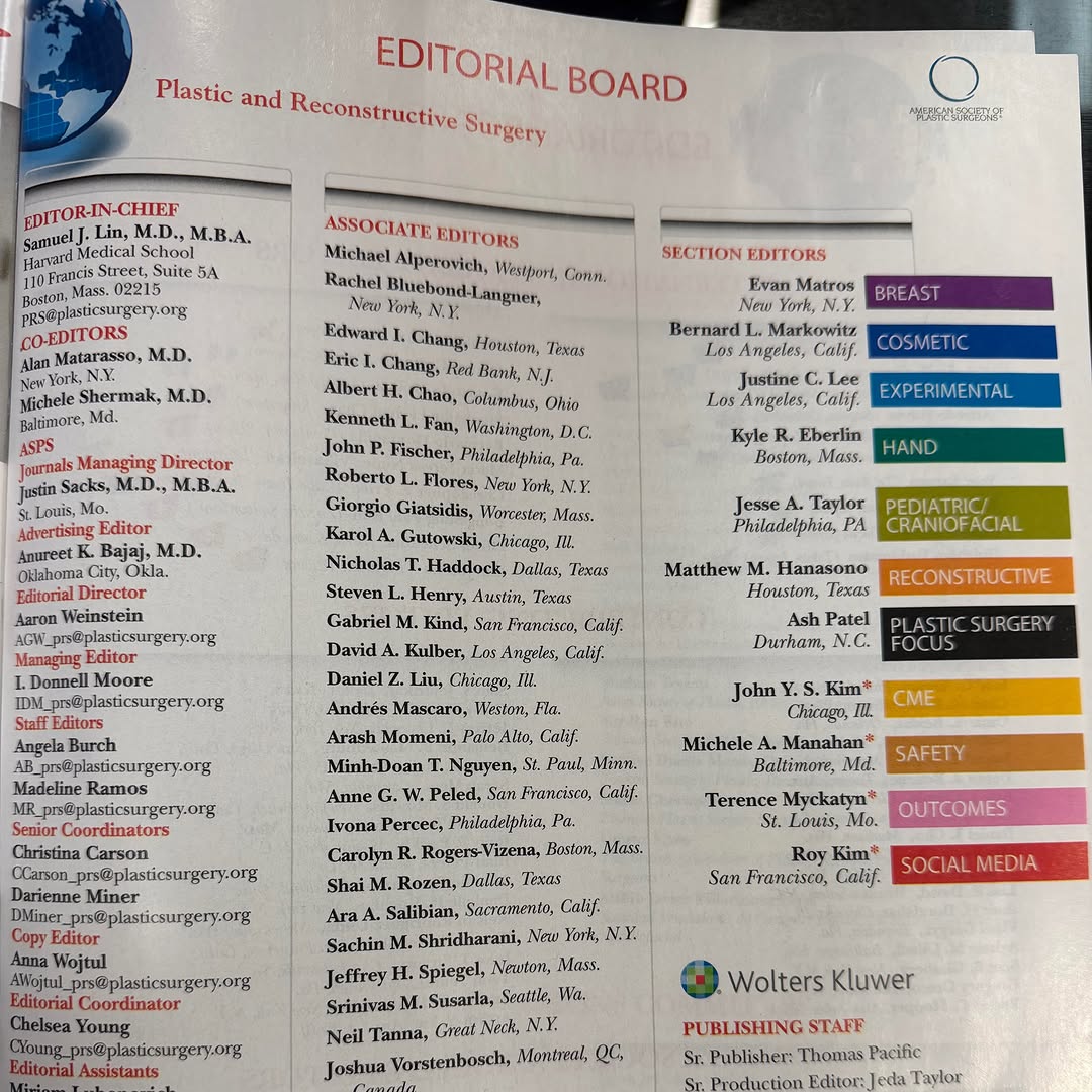 Instagram post by Dr. Alan Matarasso: PLASTIC and RECONSTRUCTIVE SURGERY journal — the official journal of the American Society of Plastic Surgeons, the largest organization of b…