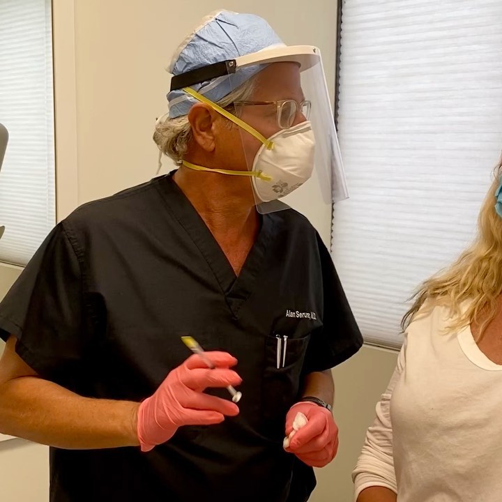 Instagram post by Dr. Alan Serure: Botox with Covid precautions. #botox