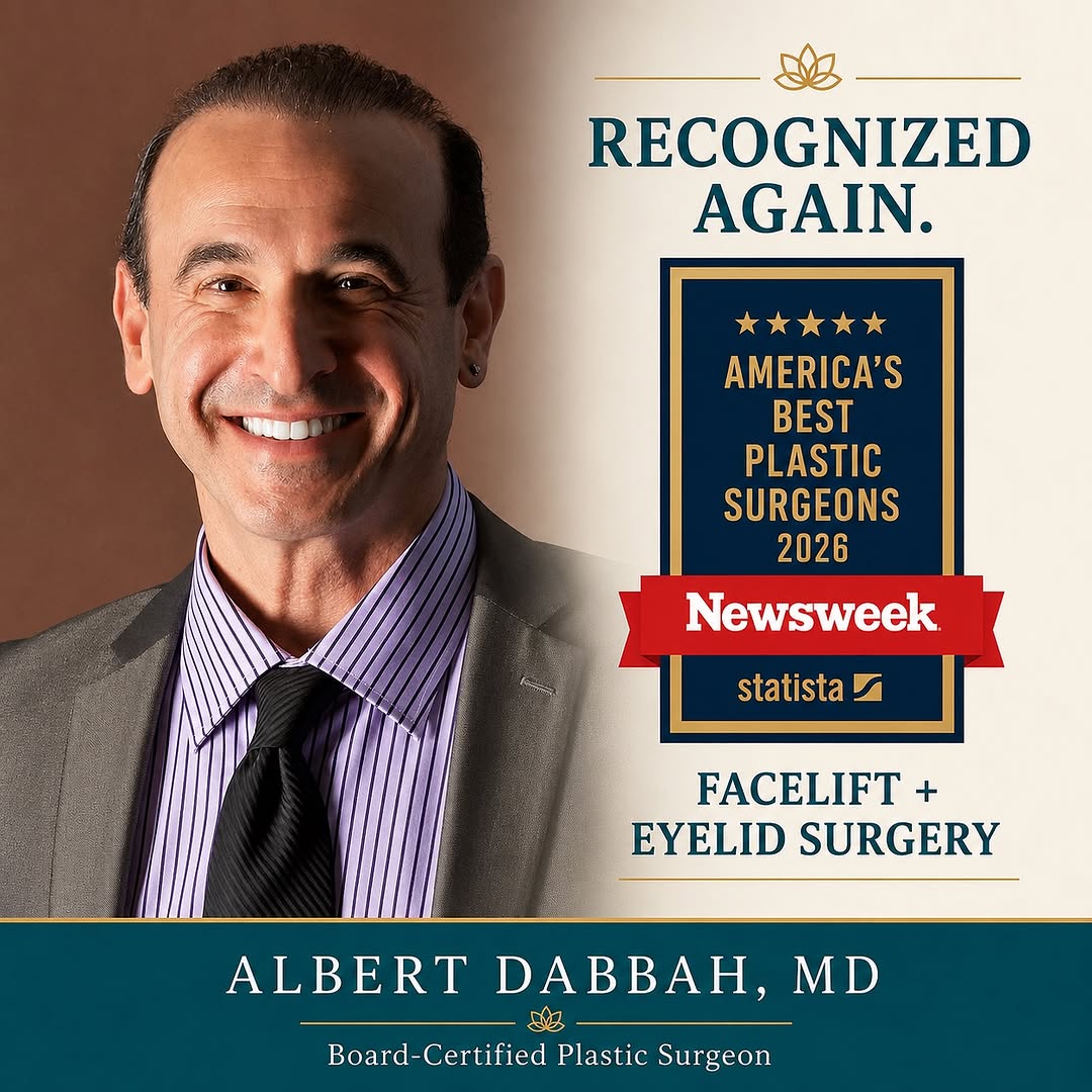 Instagram post by Dr. Albert Dabbah: Recognized again and we are deeply grateful. Dr. Dabbah was honored to once again to be included in Newsweek’s America’s Best Plastic Surgeo…