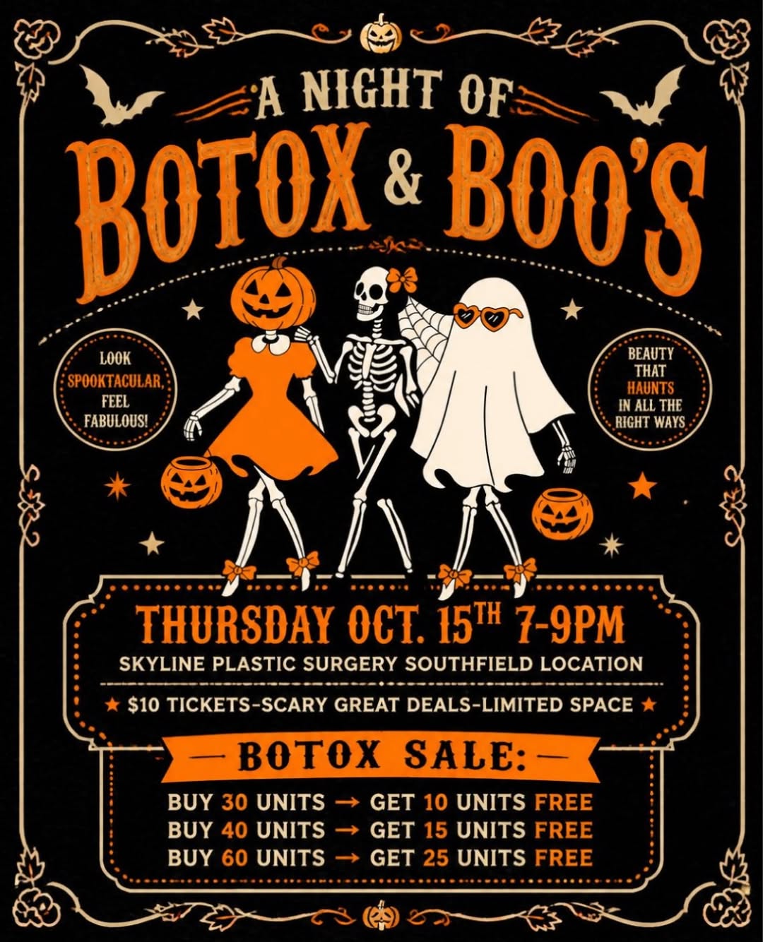 Instagram post by Dr. Alberto Aviles: Boo-Tox Is Calling 👻 Wrinkles? Consider them haunted. 👻💉 Join us for Botox & Boos, a spooky night of self-care, savings, and a little Hal…