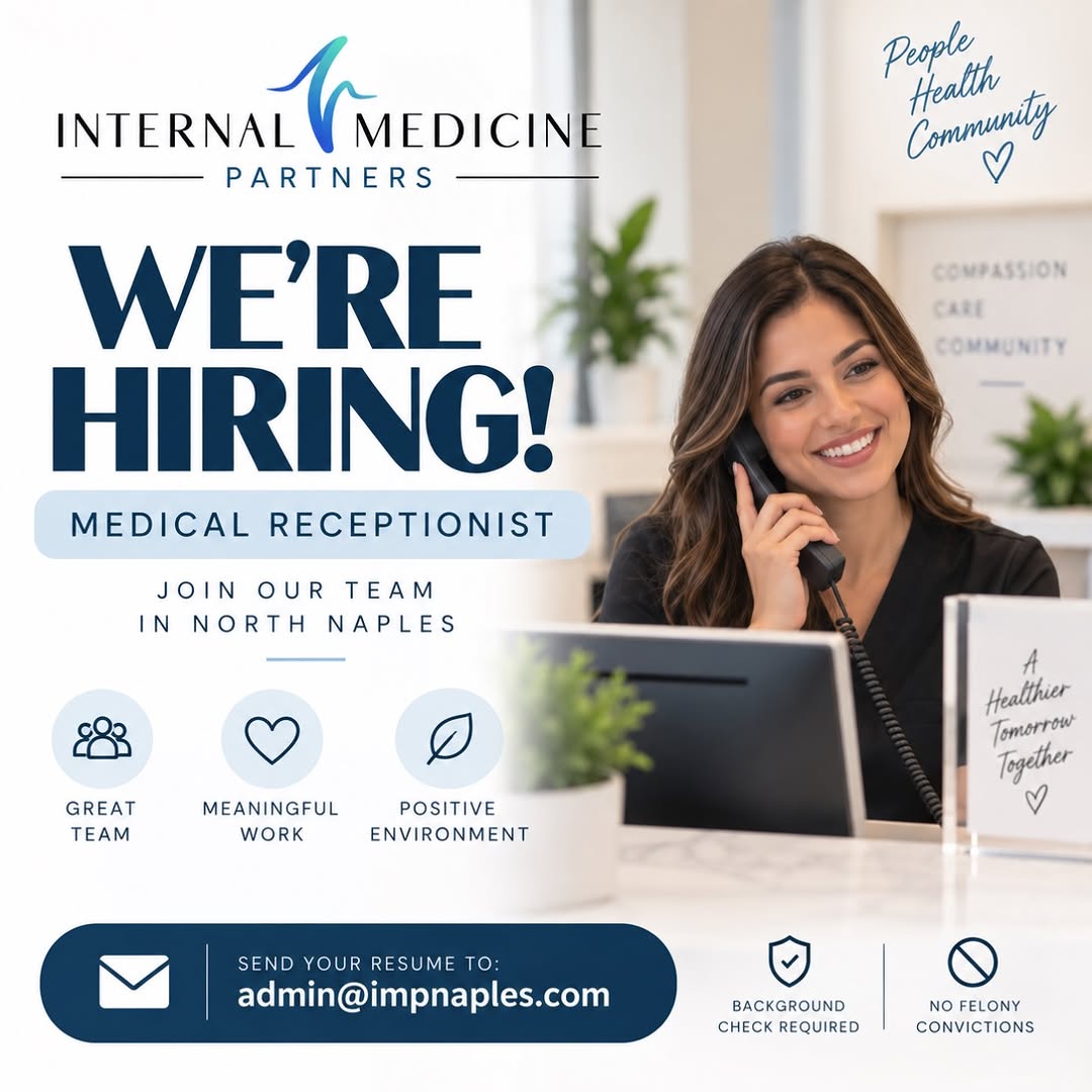 Instagram post by Dr. Alejandro Blanco: 📢 WE’RE HIRING – MEDICAL RECEPTIONIST Internal Medicine Partners is looking for an experienced Medical Receptionist to join our team in Nor…