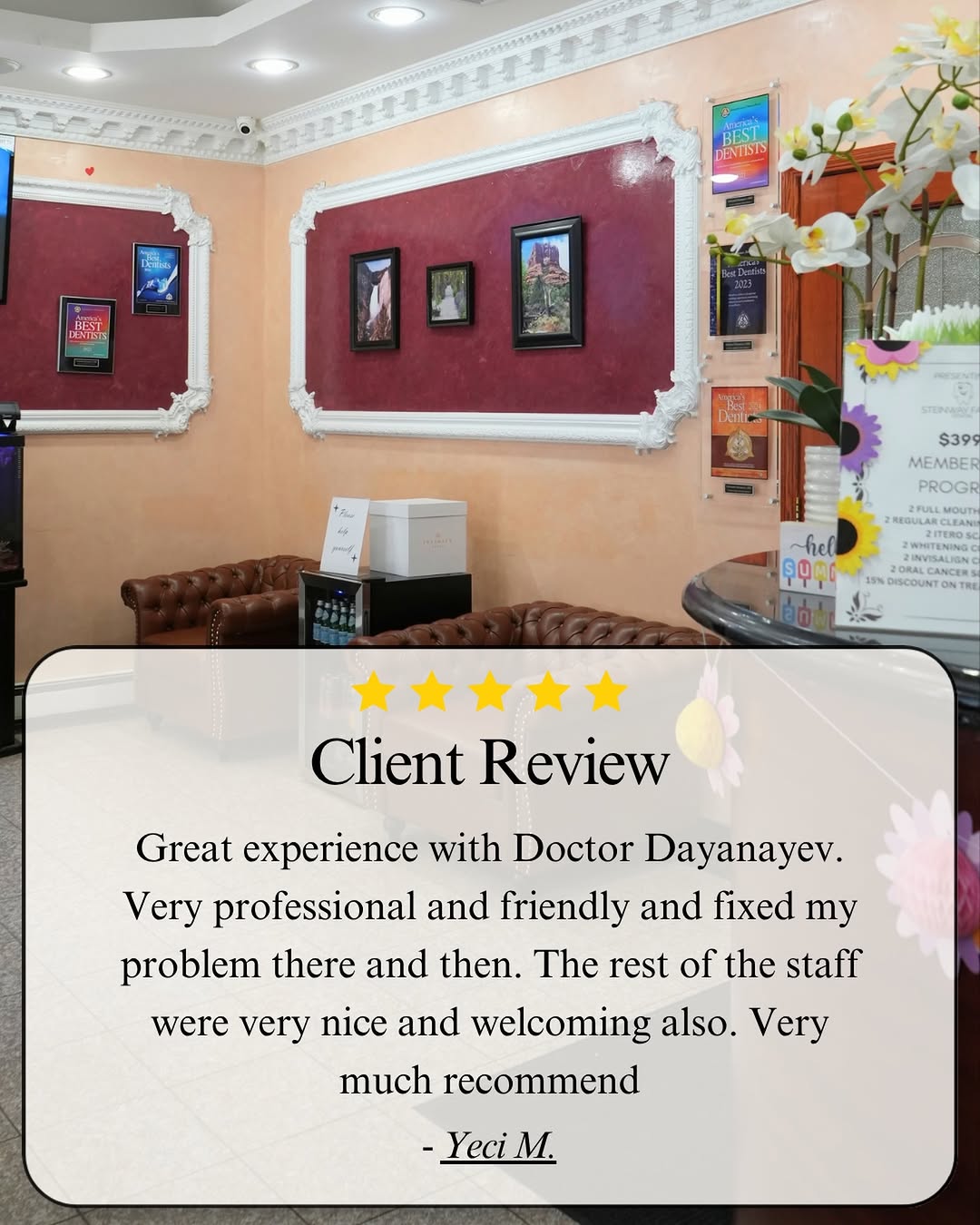Instagram post by Dr. Aleksandr Dayanayev, DDS: Nothing means more to us than hearing that our patients felt comfortable, cared for, and confident in their experience. 🦷 Thank you for tru…