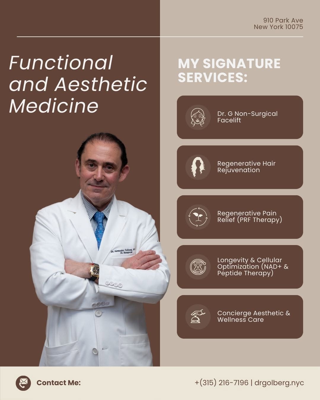 Instagram post by Dr. Alexander Golberg: Not a list of treatments: a standard of care. At Dr. GolBerg Concierge and Aesthetic Medicine, our signature services are designed to work i…