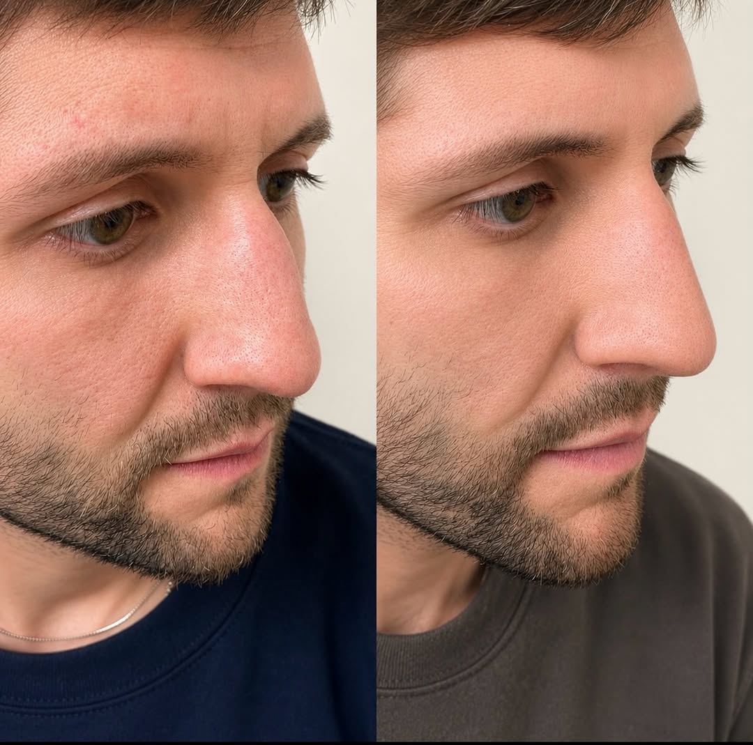 Instagram post by Dr. Alexander Golberg: Rhinoplasty without surgery? This is my Non-Surgical Rhinoplasty. Little to no downtime. This case is a 2 week follow up. For consultations,…