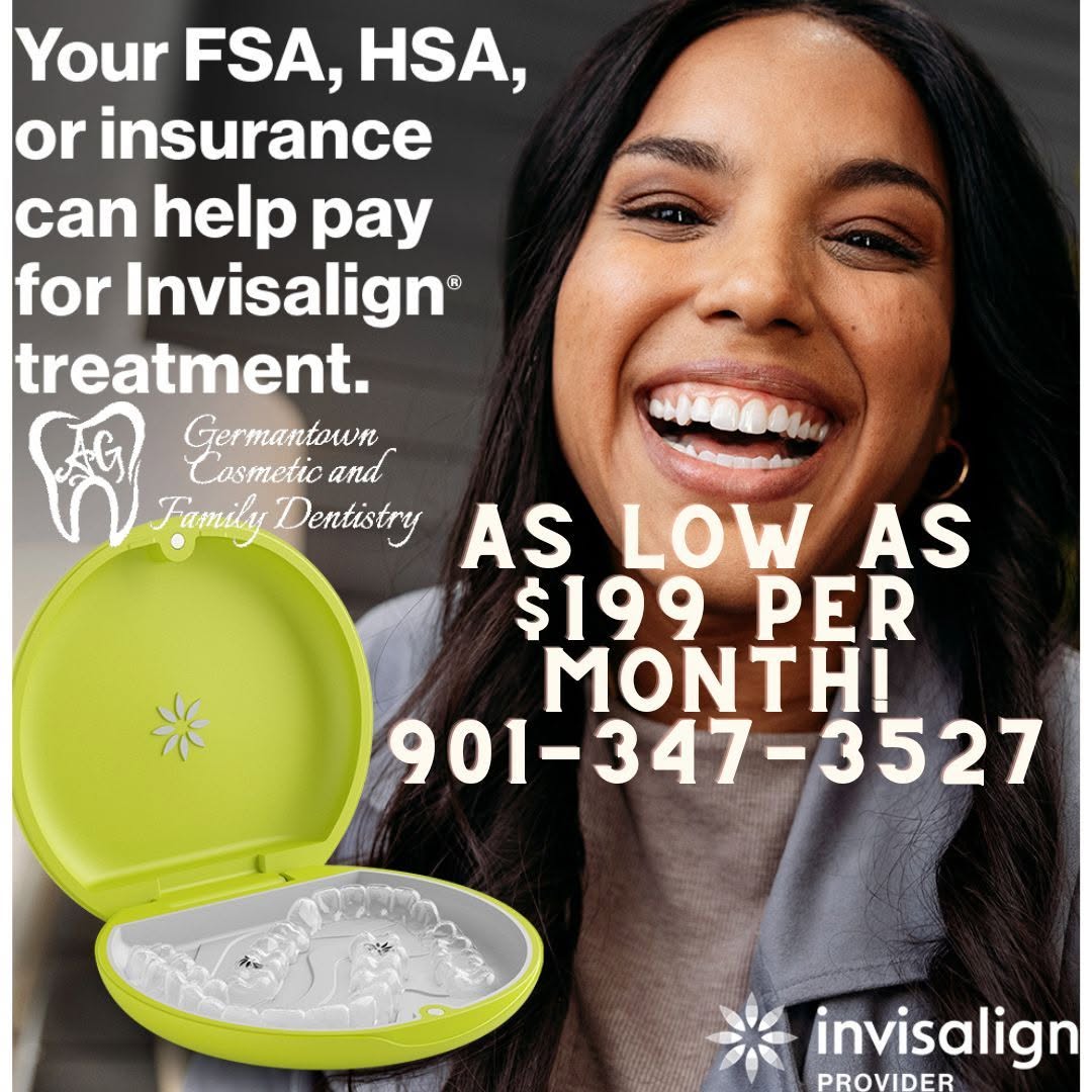 Instagram post by Dr. Alexandra Garrett, DDS: Invisalign as low as $199 per month!!! Your Insurance may help! Call to schedule a consult 901-347-3527 #invisalign #memphisdentist #germant…