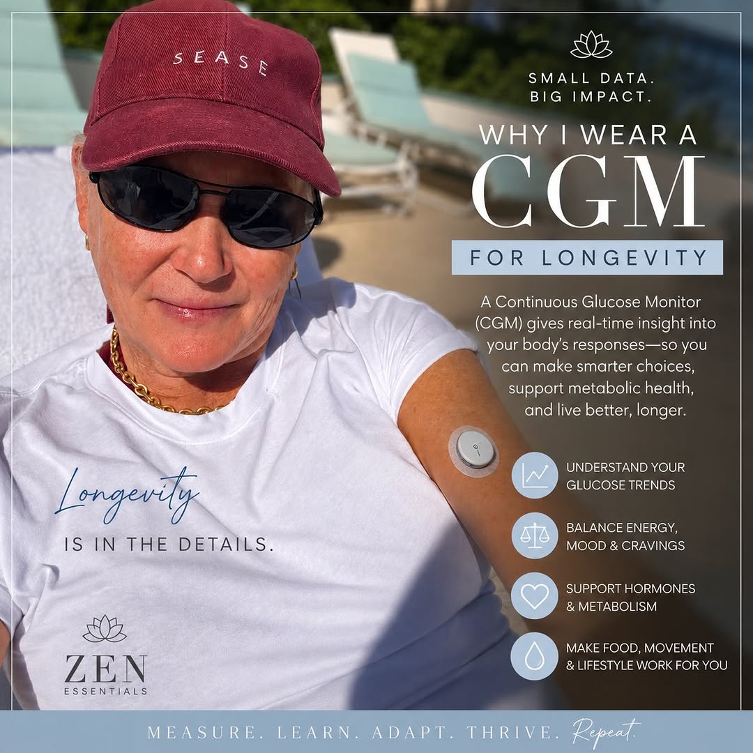 Instagram post by Dr. Alexes Hazen: I’ve become increasingly interested in what our everyday data can teach us about how we age. A Continuous Glucose Monitor (CGM) gives me a r…