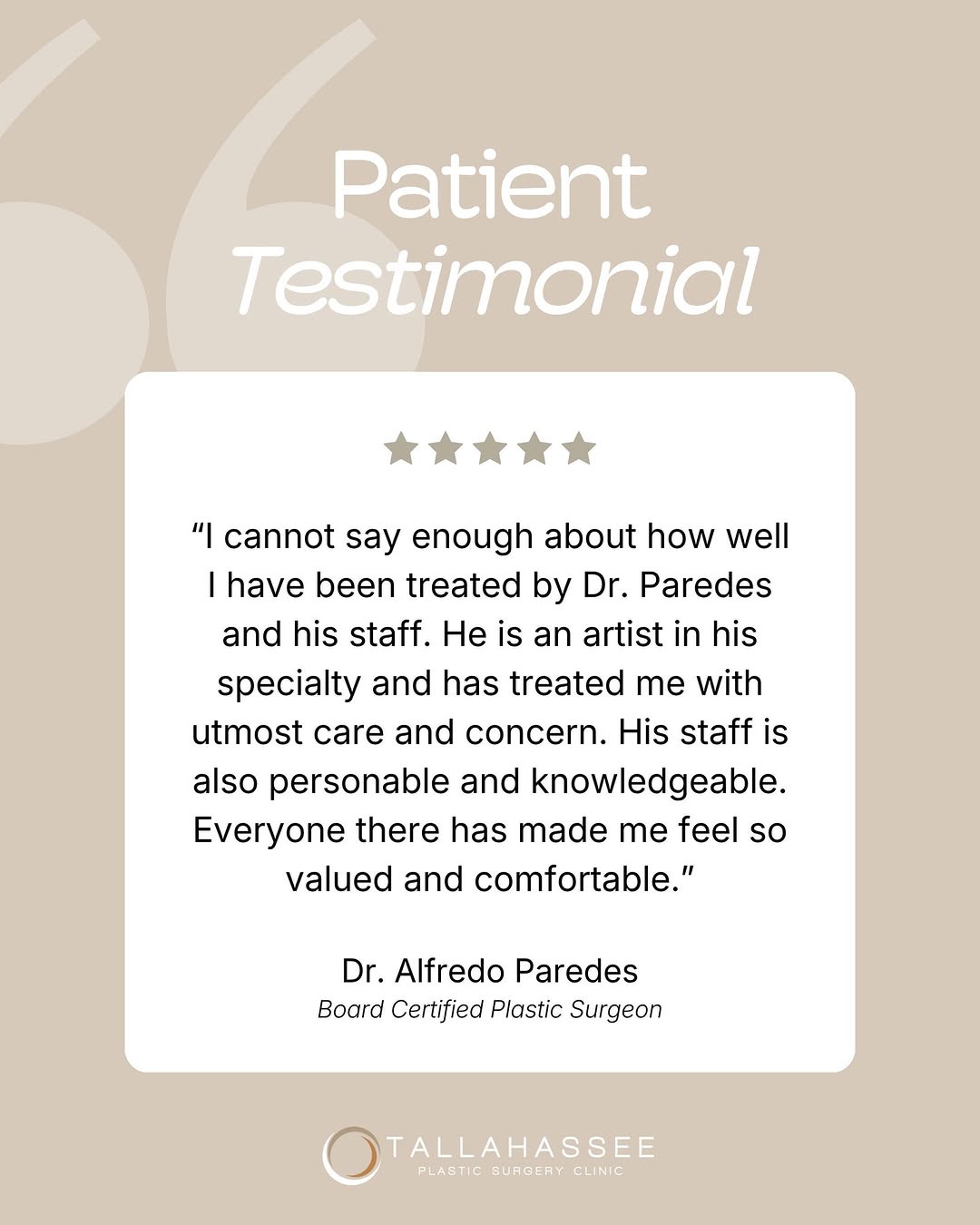 Instagram post by Dr. Alfredo A. Paredes Jr.: Every patient's journey is unique, but our commitment to compassionate, personalized care remains the same. Thank you to this wonderful pati…