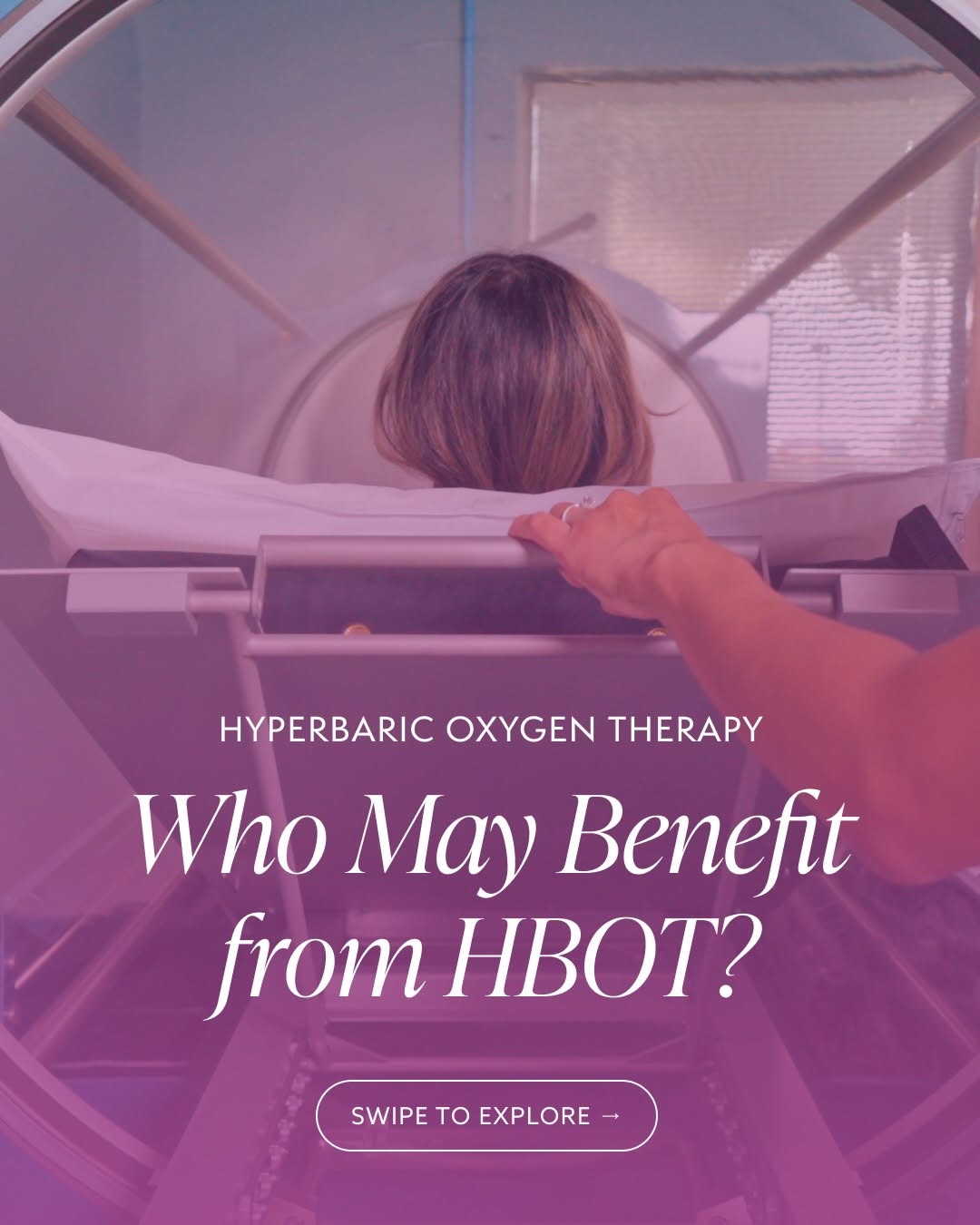 Instagram post by Dr. Alice Pien: Who may benefit from Hyperbaric Oxygen Therapy? HBOT uses a pressurized environment with increased oxygen to support the body’s natural heal…