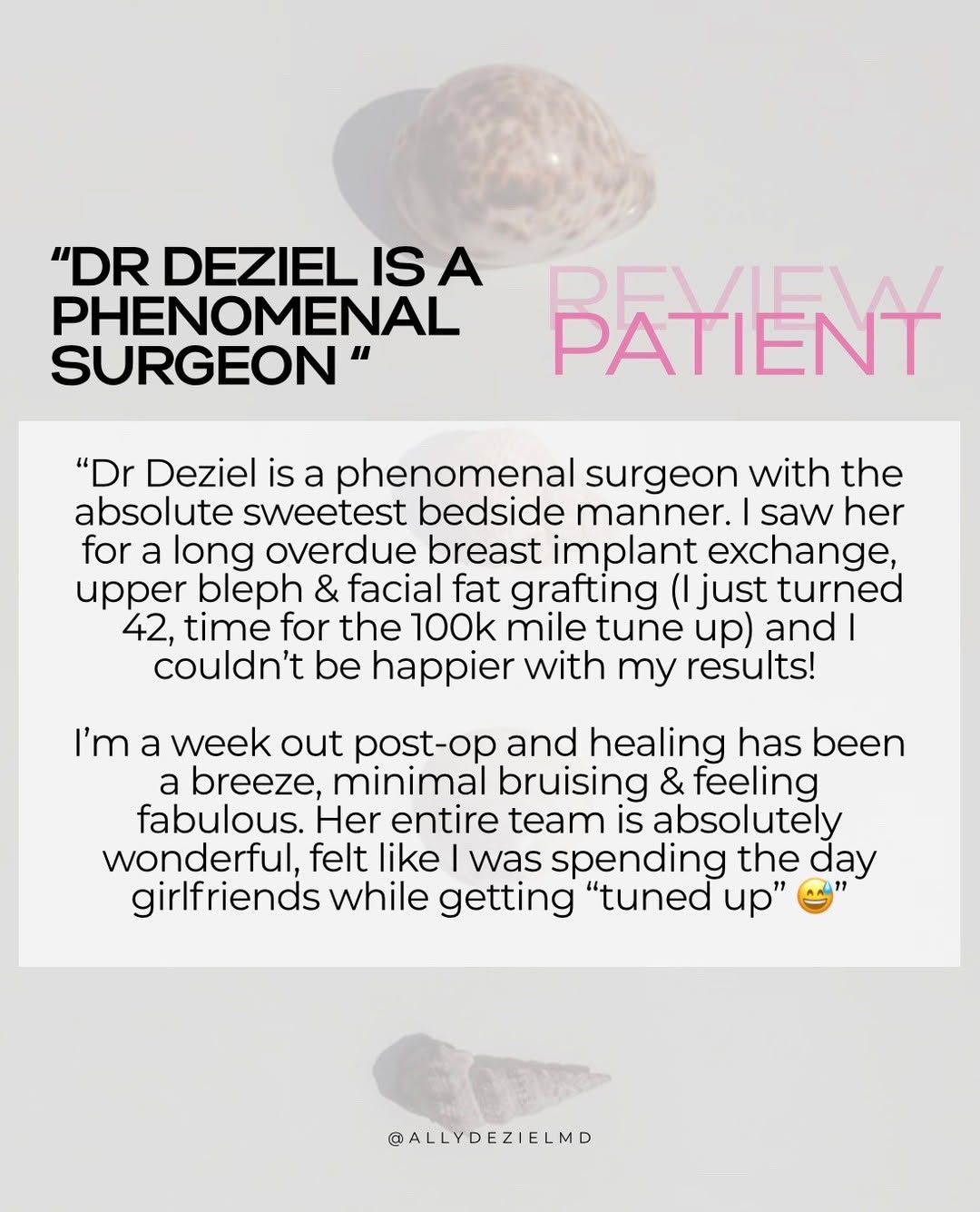 Instagram post by Dr. Allyson Deziel: Hearing from my patients is one of the most rewarding parts of what I do. Every patient’s journey is unique, and my goal is always to provid…