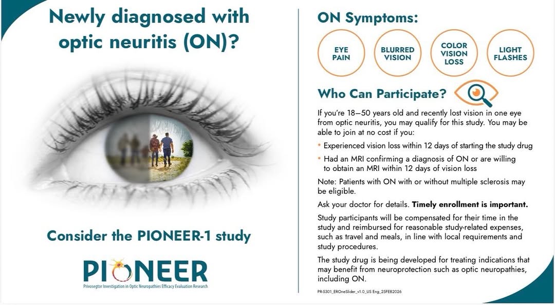 Instagram post by Dr. Alon Kahana: Optic neuritis (ON) is an inflammatory condition of the optic nerve that can cause sudden vision loss, eye pain, and changes in color vision…