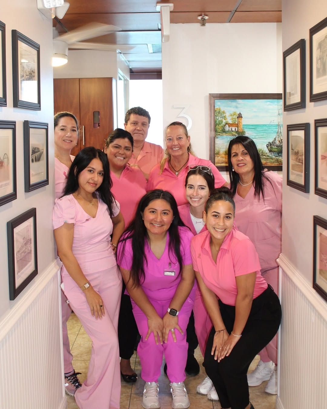 Instagram post by Dr. Alvaro Maya, D: 💖 Think pink! Every Monday and Friday this October, our team is rocking our pink scrubs in support of Breast Cancer Awareness Month! 🎀 We …