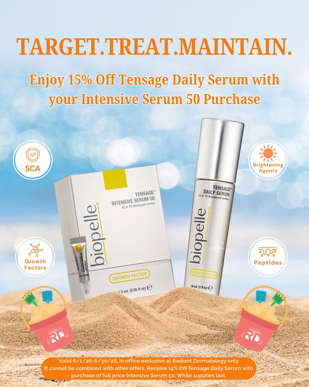 Instagram post by Dr. Amanda D. Friedrichs: Give your skin extra support this summer ☀️ Purchase Biopelle Intensive Serum 50 to jump-start rejuvenation—and enjoy 15% off Tensage Daily …