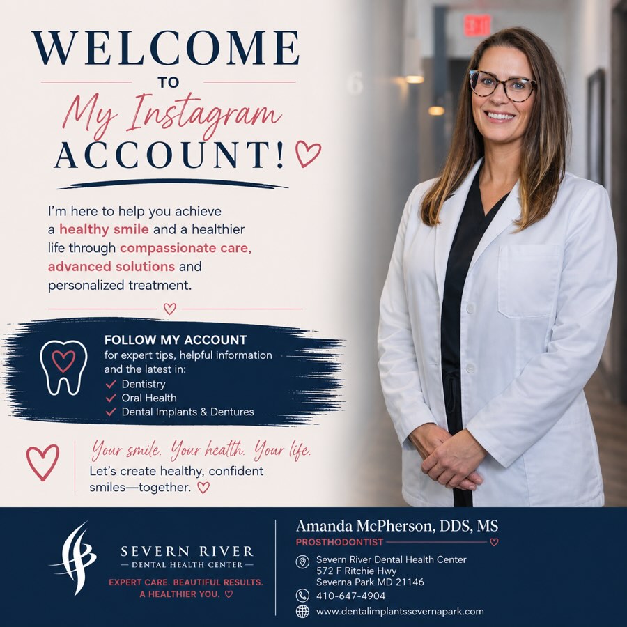 Instagram post by Dr. Amanda McPherson: Welcome to my page! I am excited to share more information on dentistry and tips for better dental health as well as options for patients de…