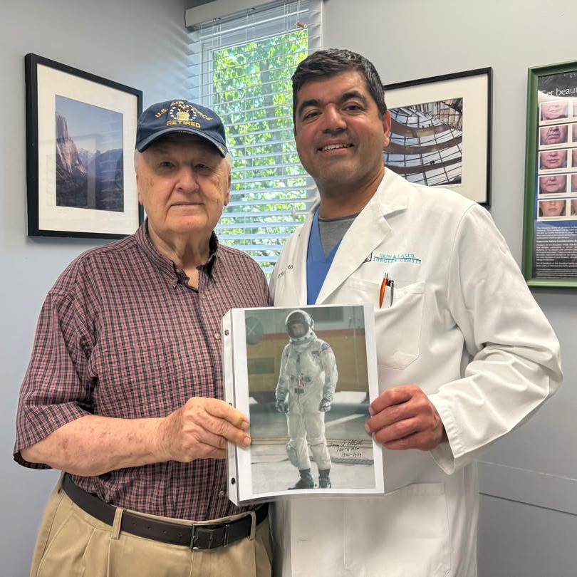 Instagram post by Dr. Amir Bajoghli: We’re thrilled to celebrate one of our incredible patients: Col. Larry A. Elliott. Did you know? Larry was a Reconnaissance Systems Officer …