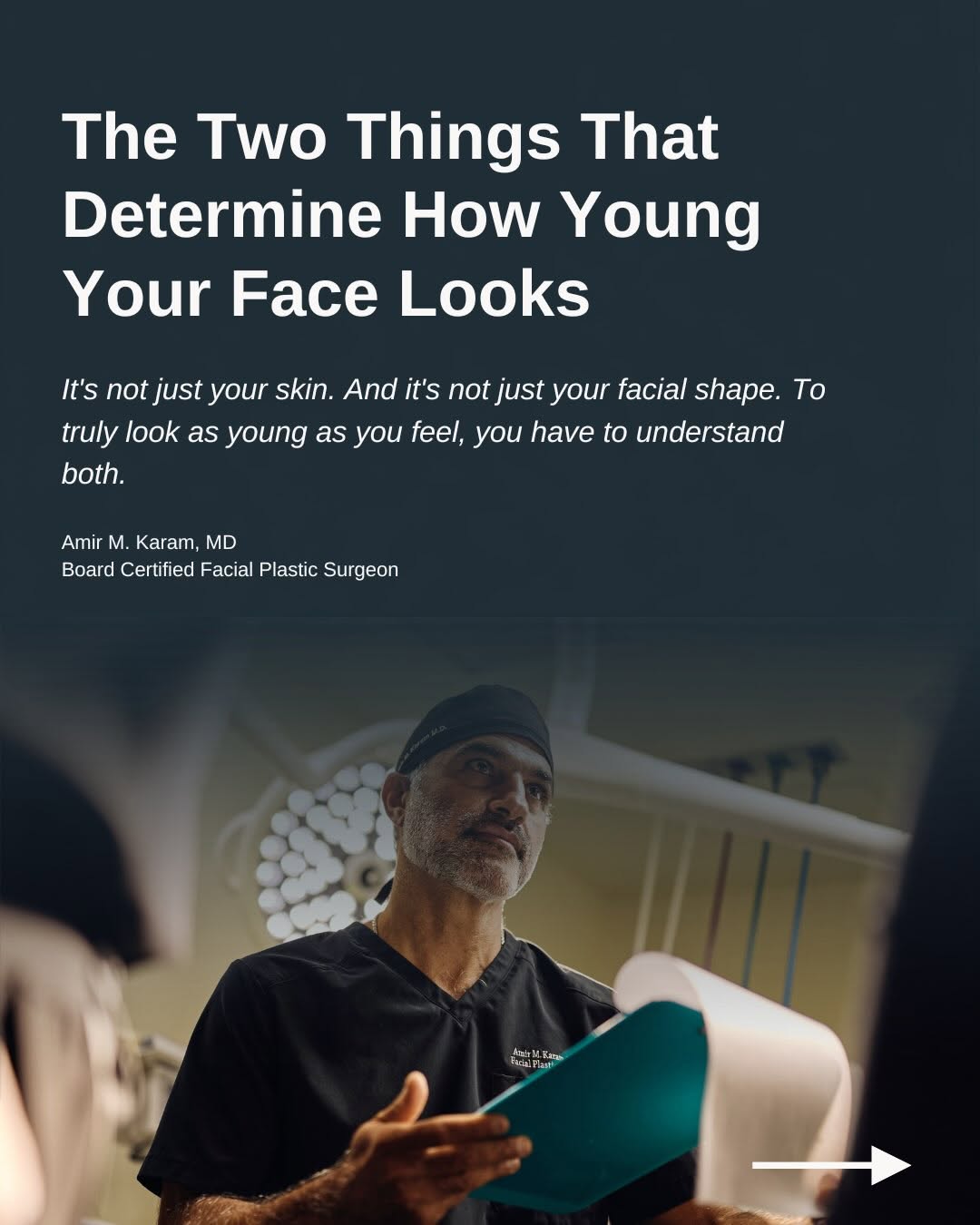 Instagram post by Dr. Amir M. Karam: For years, people have asked me why I spend so much time talking about both surgery and skincare. The answer is simple. After treating facia…