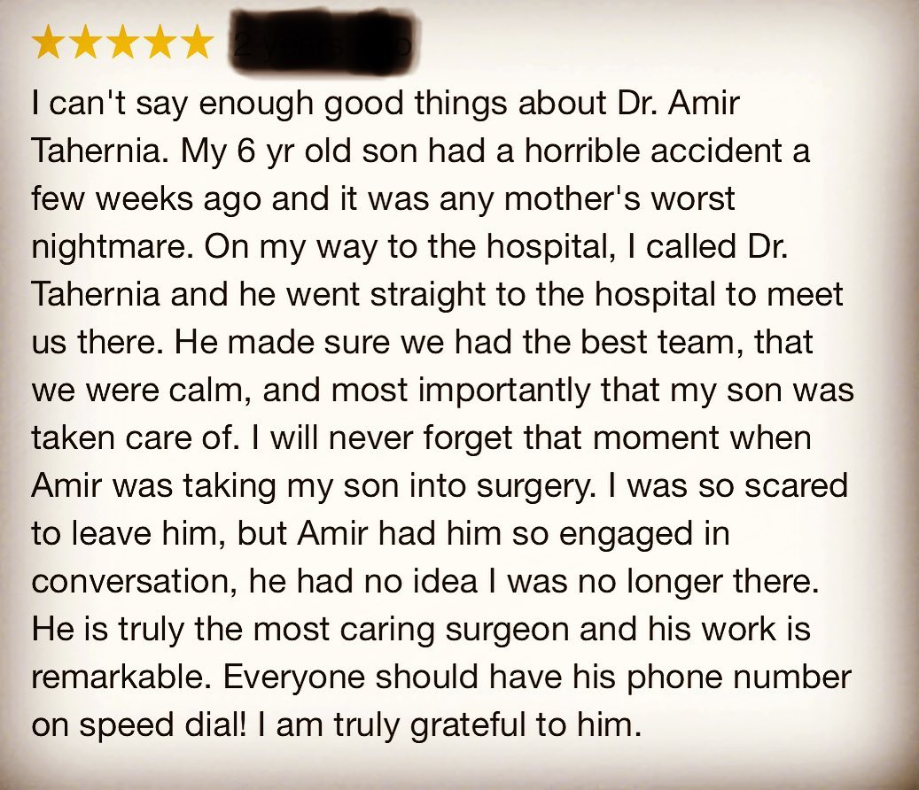 Instagram post by Dr. Amir Tahernia: Nothing is more disconcerting and frightening to a parent than when their child is in harms way. It’s a privilege for me to be there for the…