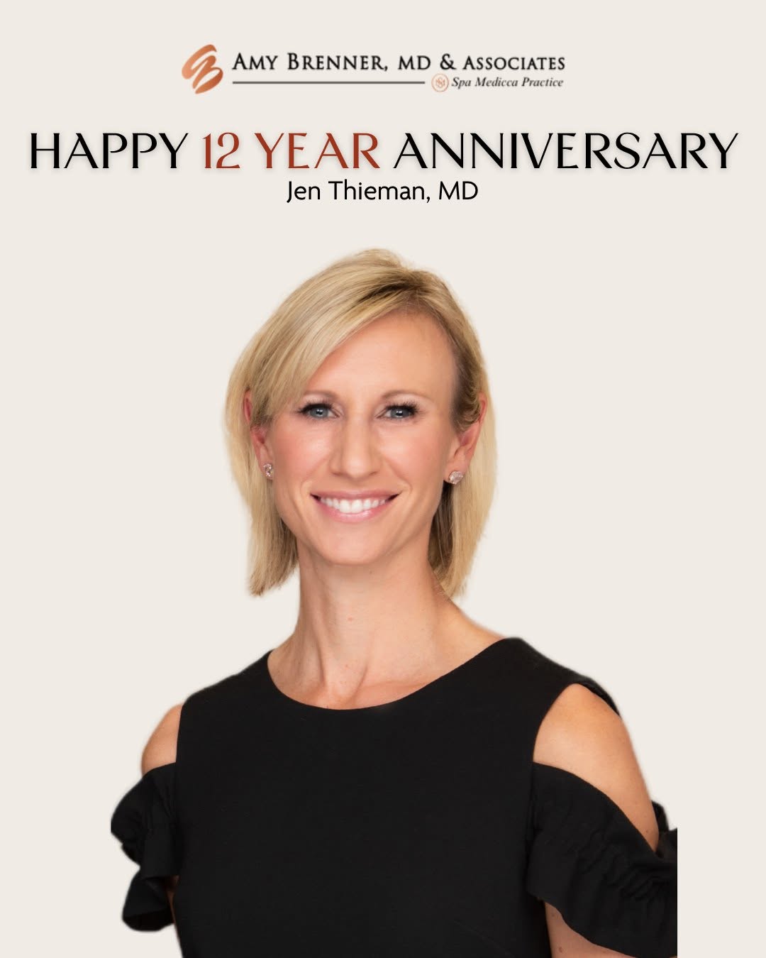 Instagram post by Dr. Amy Brenner: Happy Anniversary to Dr. Jen Thieman 🎉 She's been with our practice for an impressive 12 years! So many of our patients love her for her kn…