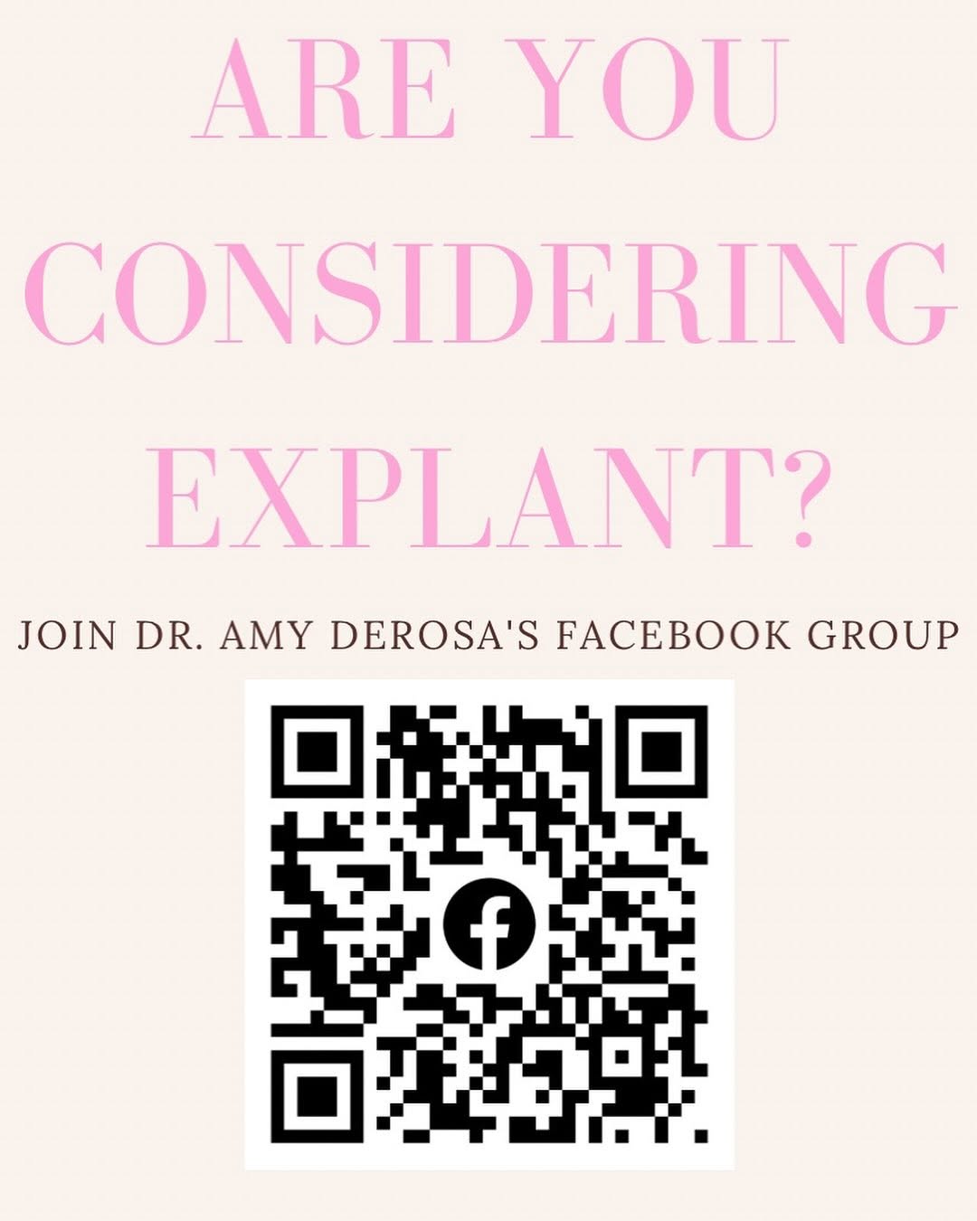 Instagram post by Dr. Amy DeRosa, DO: Considering explant? Join Dr. Amy DeRosa’s explant group on Facebook https://www.facebook.com/share/g/1BuZLwRDZu/?mibextid=wwXIfr