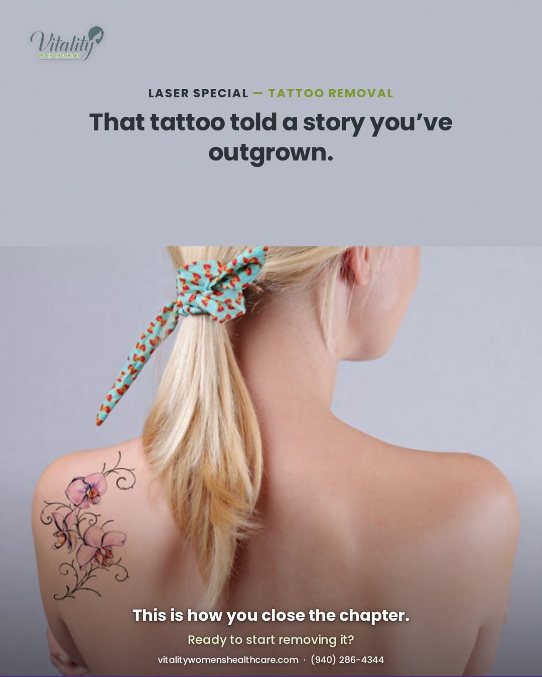 Instagram post by Dr. Amy Klein, DO: That tattoo told a story you've outgrown. You don't need a big reason to let it go — wanting it gone is reason enough. Laser tattoo removal …