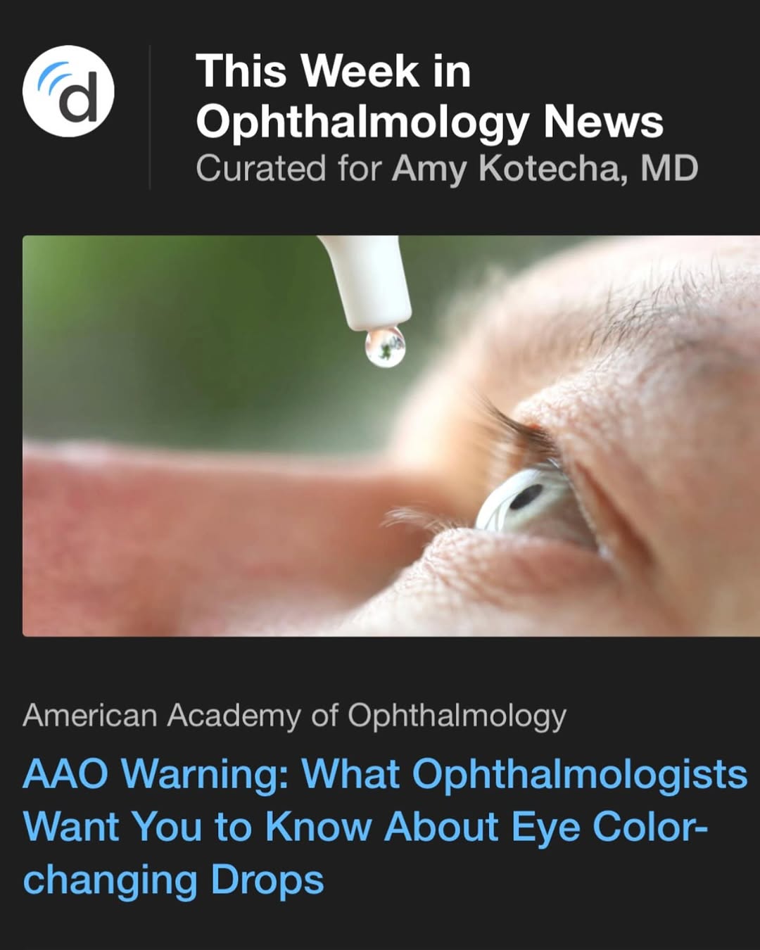 Instagram post by Dr. Amy Kotecha: Warning ⚠️. These drops seen on tik -tok and promoted to change eye color are not approved by the fda. Efficacy is not proven and they may n…