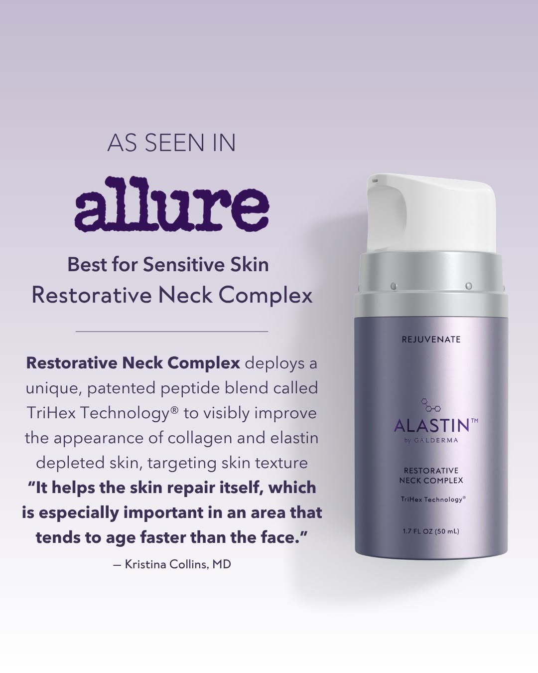 Instagram post by Dr. Anand D. Patel: ALASTIN® Restorative Neck Complex was recognized as a top pick for sensitive skin in Allure's roundup of the best neck creams for improving …