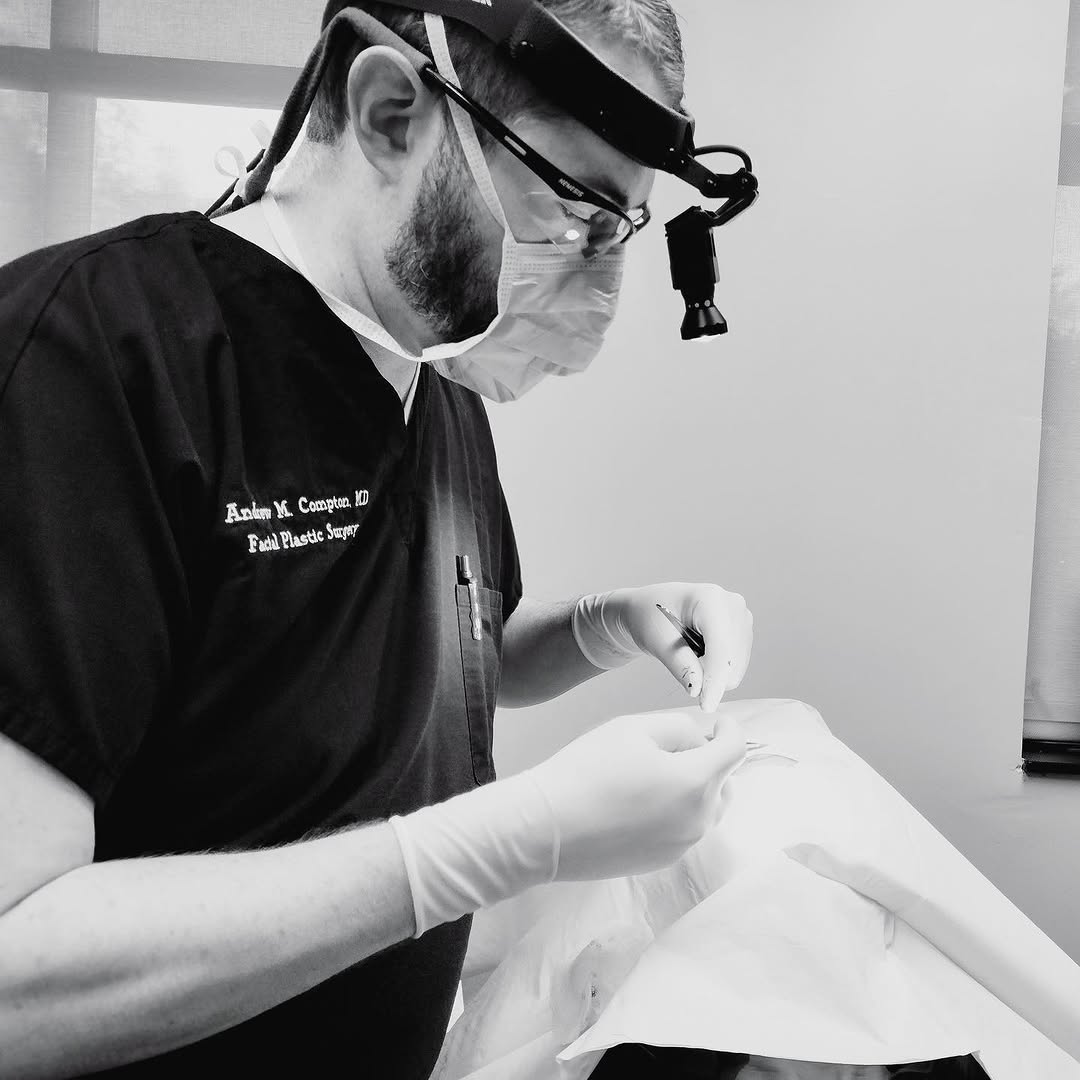 Instagram post by Dr. Andrew Compton: We can do almost any procedure in the office with our proprietary numbing and anesthesia techniques-making it so easy for our patients to be…