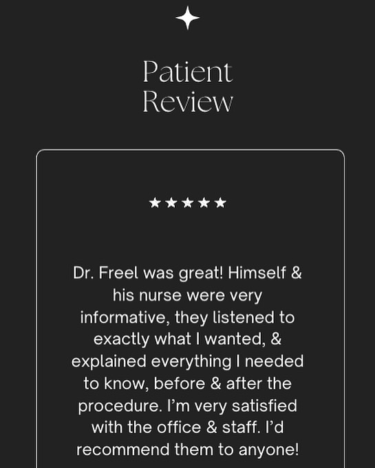 Instagram post by Dr. Andrew Freel: ⭐️⭐️⭐️⭐️⭐️ #FreelPlasticSurgery #BourgeoisFreelPlasticSurgery #BatonRougePlasticSurgery #PatientReview