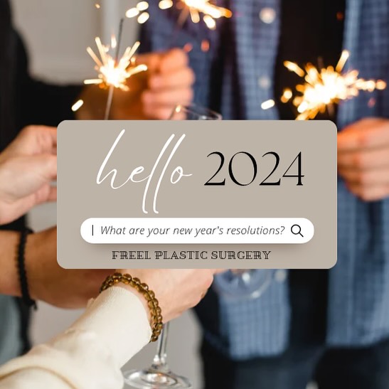 Instagram post by Dr. Andrew Freel: Happy New Year! We hope that everyone has a healthy, exciting, and productive 2024! 🥂 #FreelPlasticSurgery #BourgeoisFreelPlasticSurgery #B…