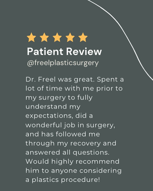 Instagram post by Dr. Andrew Freel: ⭐️⭐️⭐️⭐️⭐️ #FreelPlasticSurgery #BourgeoisFreelPlasticSurgery #BatonRougePlasticSurgery #PatientReview
