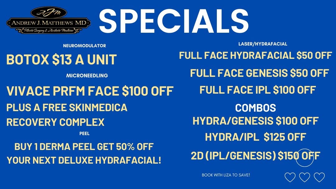 Instagram post by Dr. Andrew J. Matthews: LASER SALE! COMBOS ON SALE! = HAVE ROSECEA, DARK SPOTS, SPIDER VEINS, ACNE, DRY SKIN, WRINKLES, HYPERPIGMENTATION? WE OFFER HYDRAFACIAL, GEN…