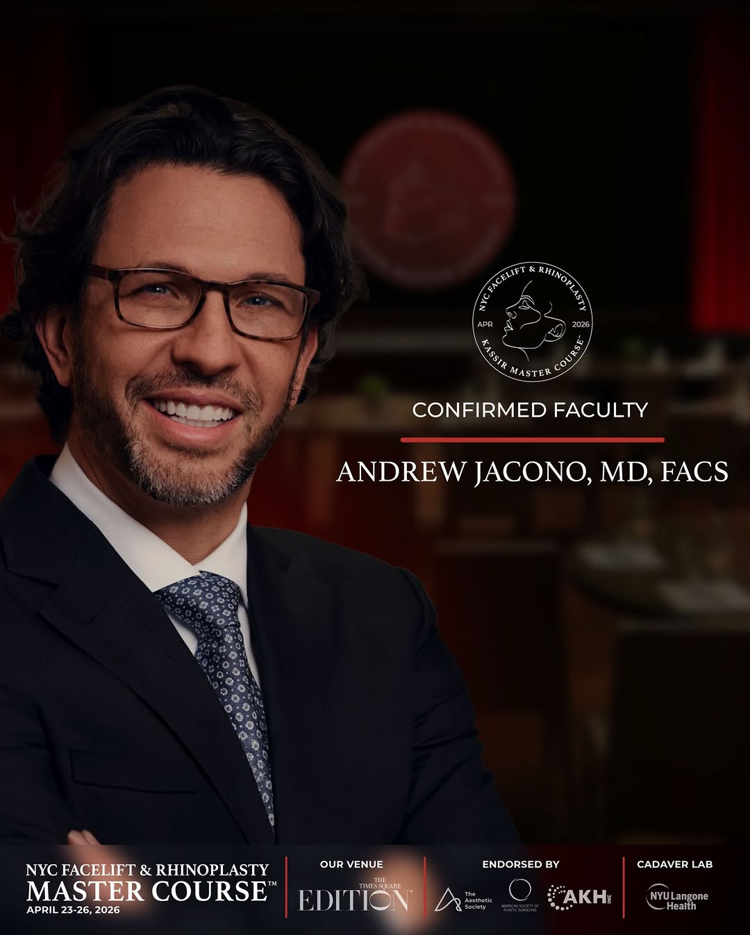 Instagram post by Dr. Andrew Jacono: We are honored to announce Dr. Andrew Jacono as part of the world-class faculty for the NYC Facelift & Rhinoplasty Master Course™ 2026. Dr. …