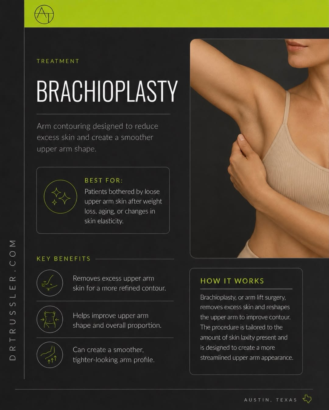 Instagram post by Dr. Andrew P. Trussler: One area weight loss doesn’t always fix? The upper arms. Even with consistent exercise, excess or lax skin on the upper arms can be difficul…