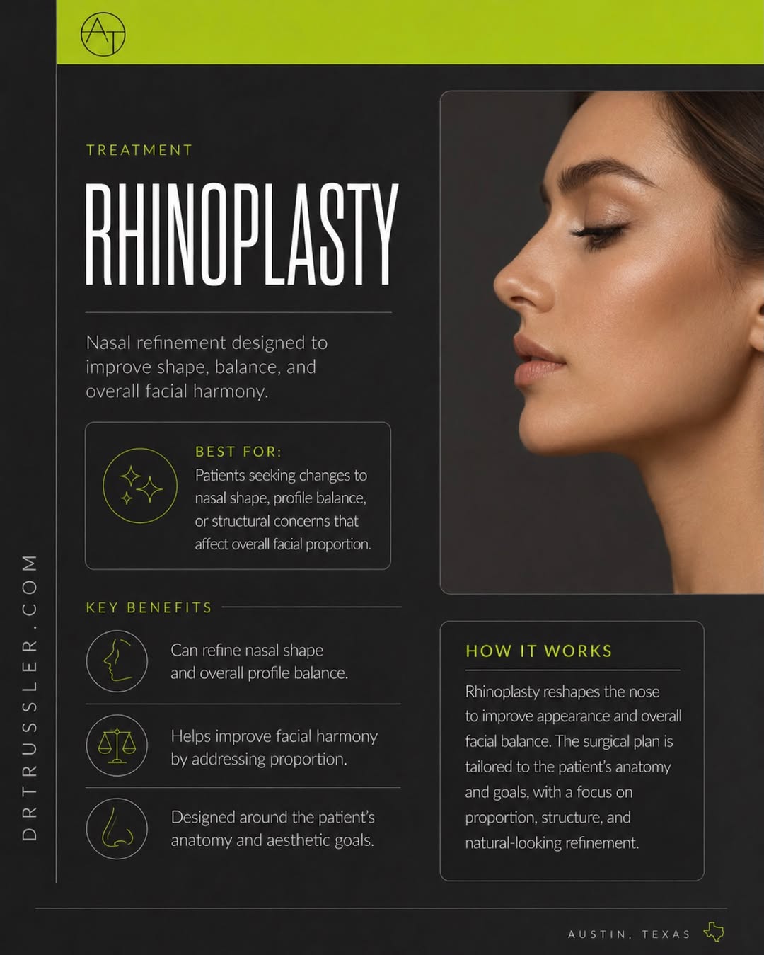 Instagram post by Dr. Andrew P. Trussler: The best rhinoplasty results don’t change your face. They bring it into balance. Rhinoplasty is about more than changing the size or shape o…