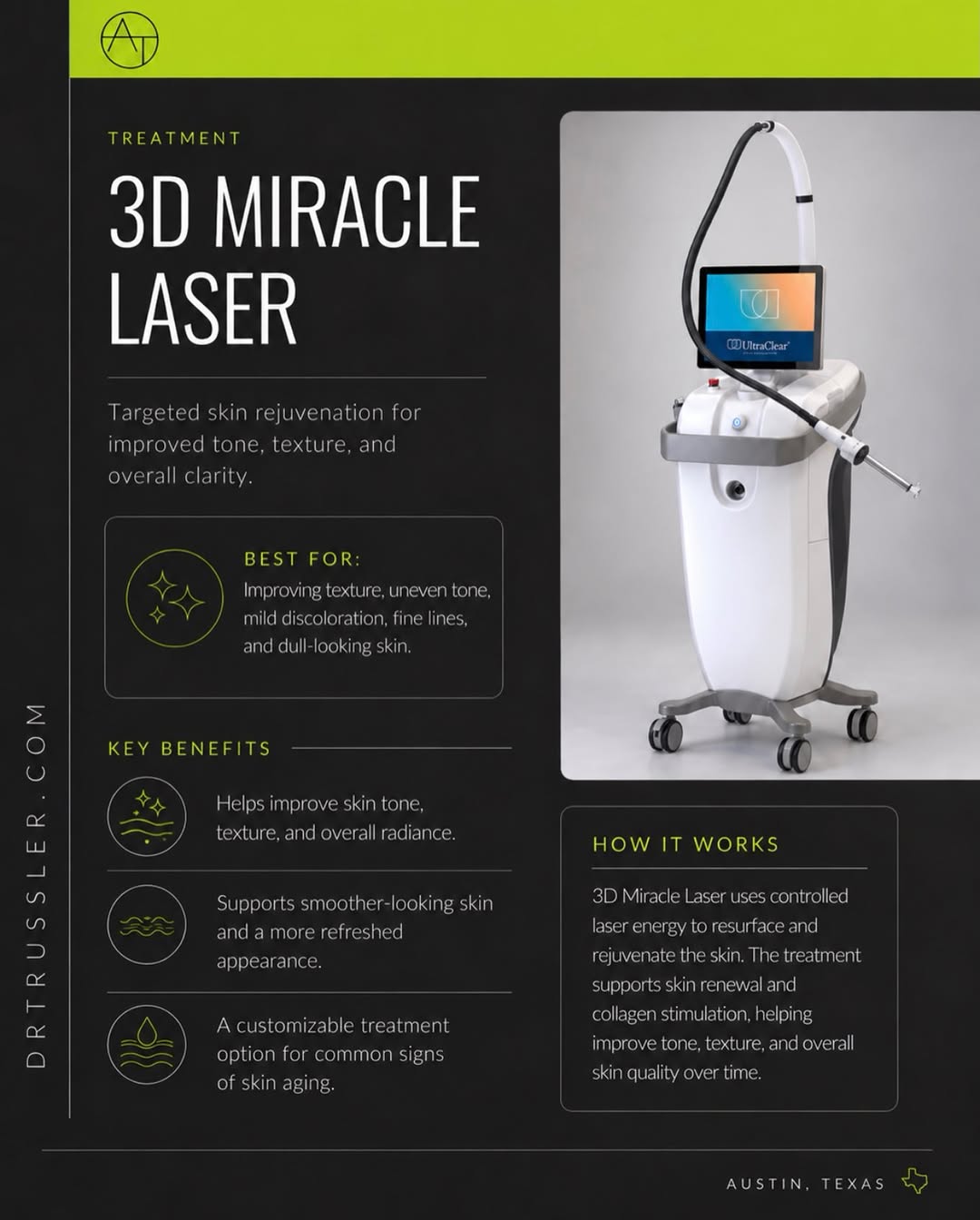 Instagram post by Dr. Andrew P. Trussler: Your skin reset for fall starts here. ✨ The 3D Miracle Laser is a customizable resurfacing treatment designed to improve skin tone, texture …