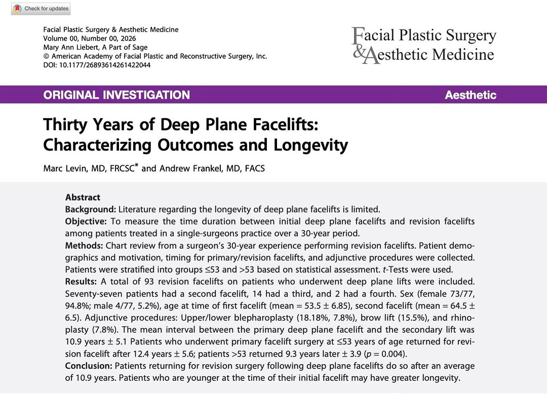 Instagram post by Dr. Andrew S. Frankel: While there has been much said in the media recently about facelifts and about which technique is ‘the best’, most has been fluff and almost…