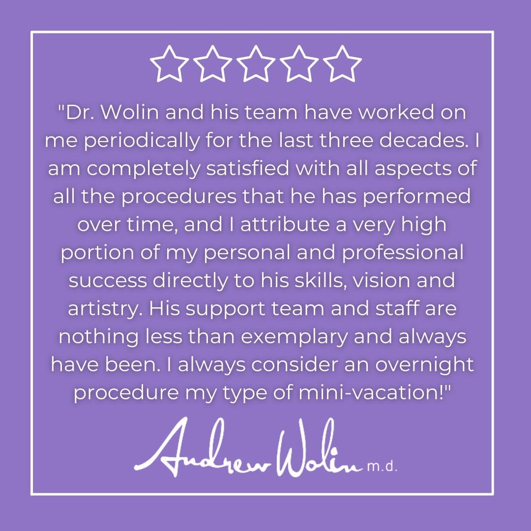 Instagram post by Dr. Andrew Wolin: Thank you for your kind words and loyalty all this time, it’s a pleasure for us to help you reach your dreams! Every patient at the Wolin Pl…