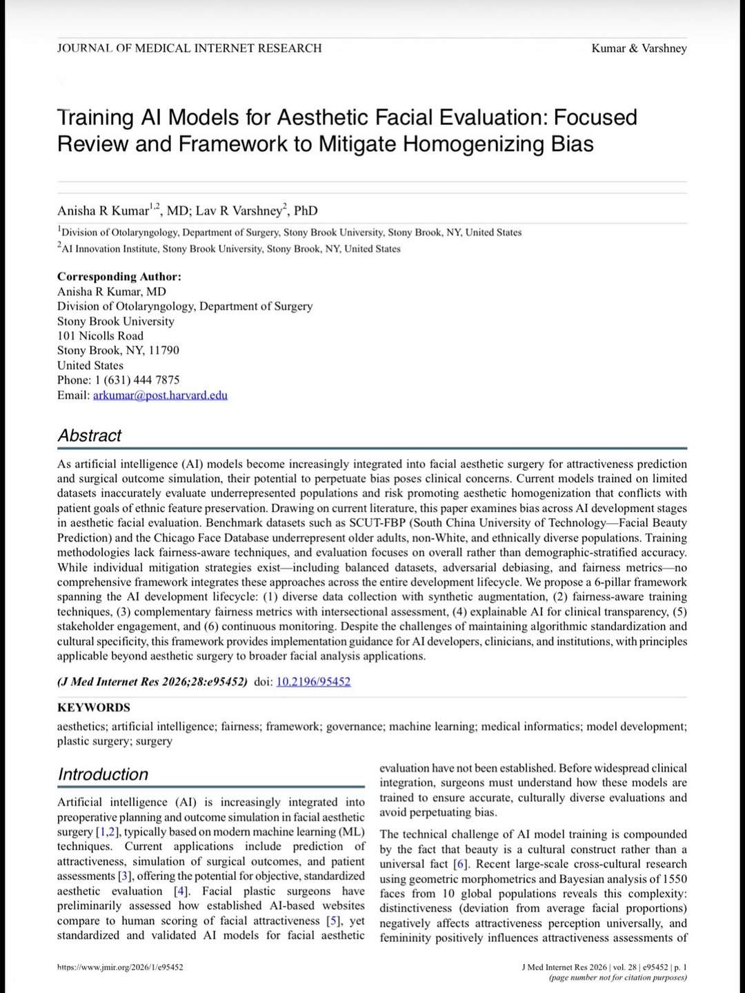 Instagram post by Dr. Anisha Kumar: Should AI decide what’s beautiful? When models are trained on narrow datasets, they don’t just make errors — they risk steering surgical rec…