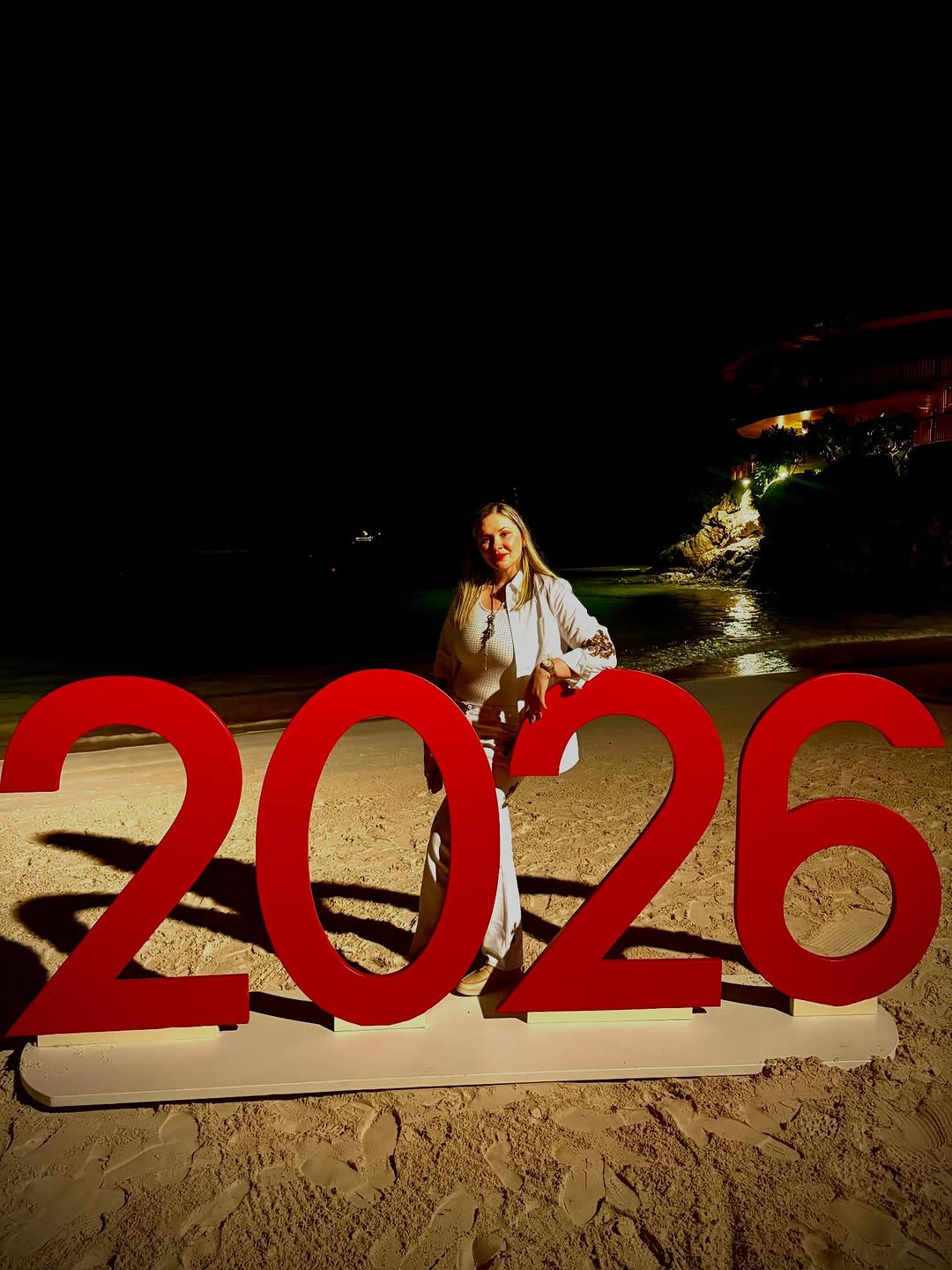 Instagram post by Dr. Anna Avaliani: New Year Same Happy Place . Thank you 2025 and Hello 2026 #stbarhts #edenrockstbarths #nye2026