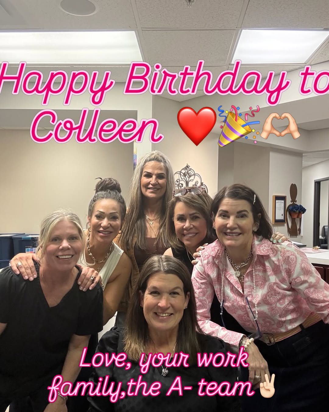 Instagram post by Dr. Anne Taylor: The A-team wishes Colleen HBD 🥳 #workfamily❤️ #ilovethesegirls❤️ #ateam #taylormade #aesthetica