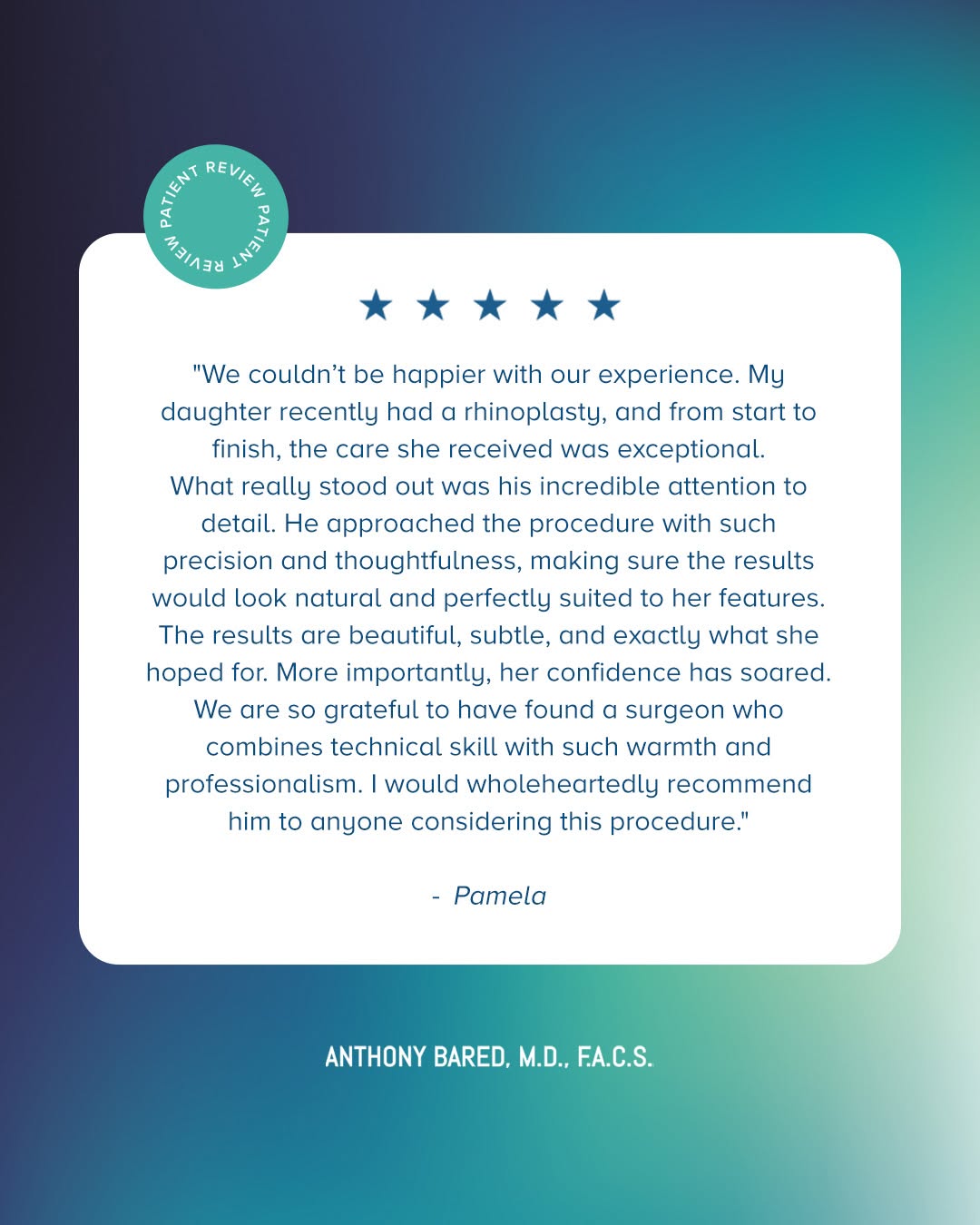Instagram post by Dr. Anthony Bared: Read Pamela's experience after a procedure with Dr. Bared. 📲Call the office at 305-680-3049 to learn more about Dr. Bared's rhinoplasty ser…